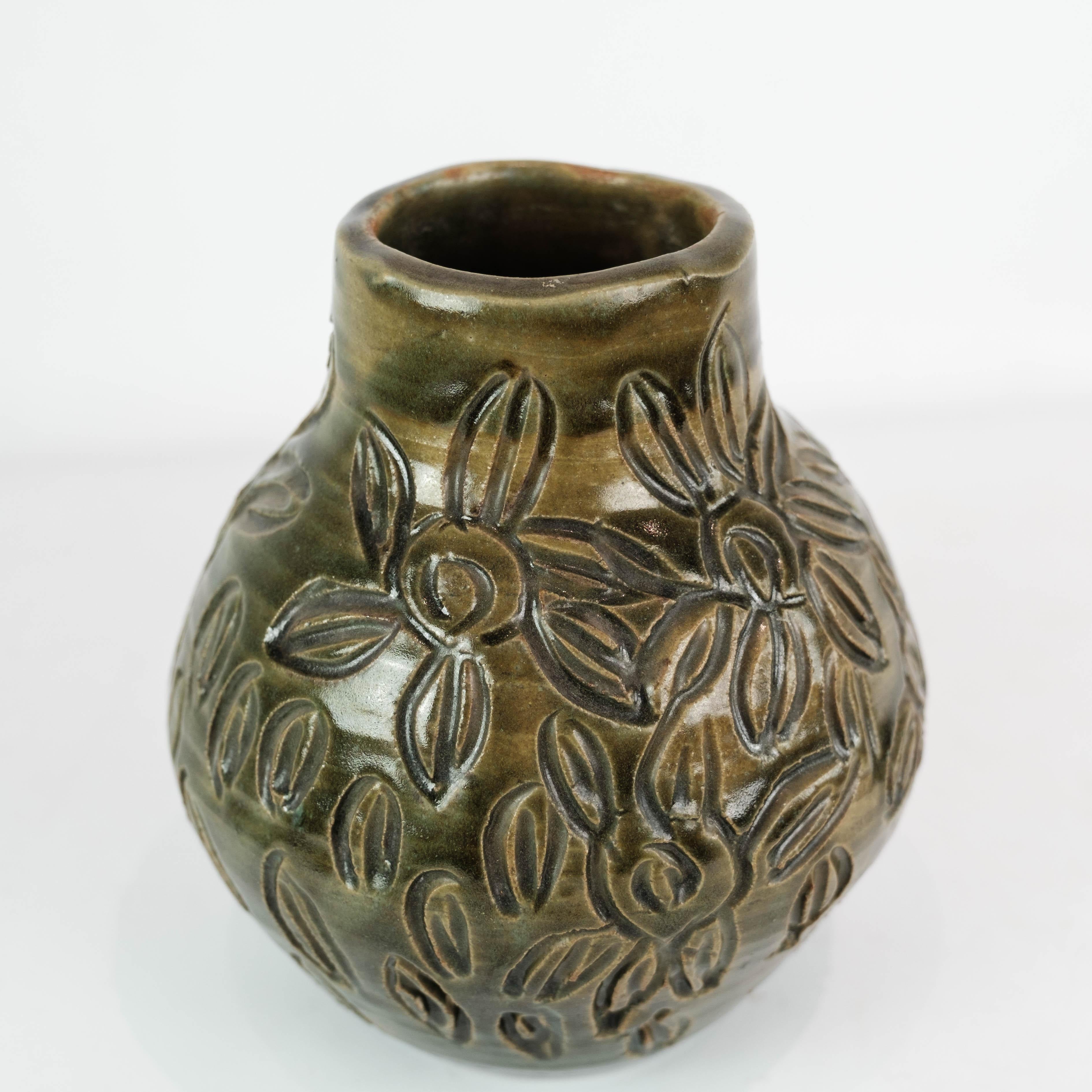 Mid-Century Modern Ceramic Vase With Dark Glaze Made In Denmark From 1960s For Sale