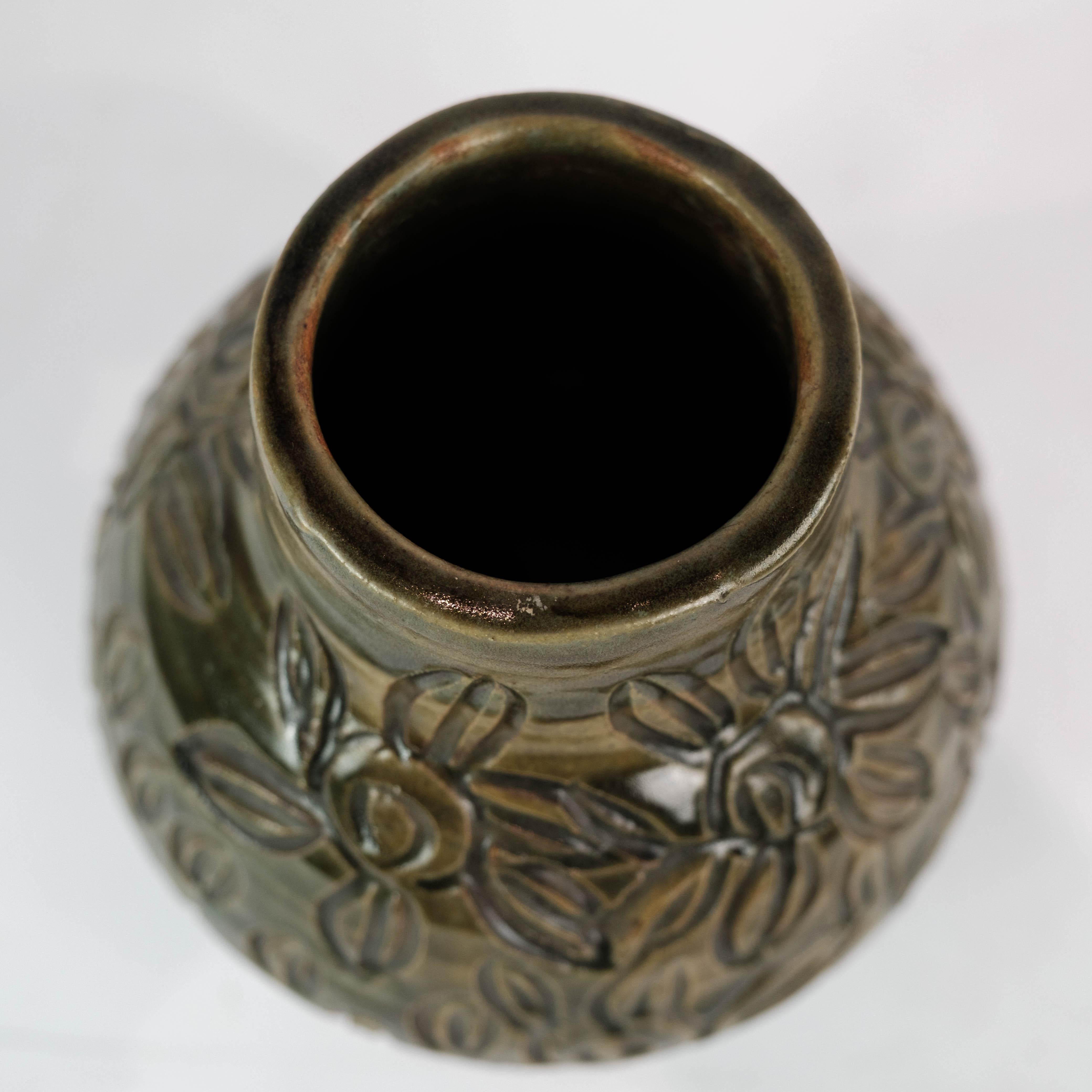 Danish Ceramic Vase With Dark Glaze Made In Denmark From 1960s For Sale