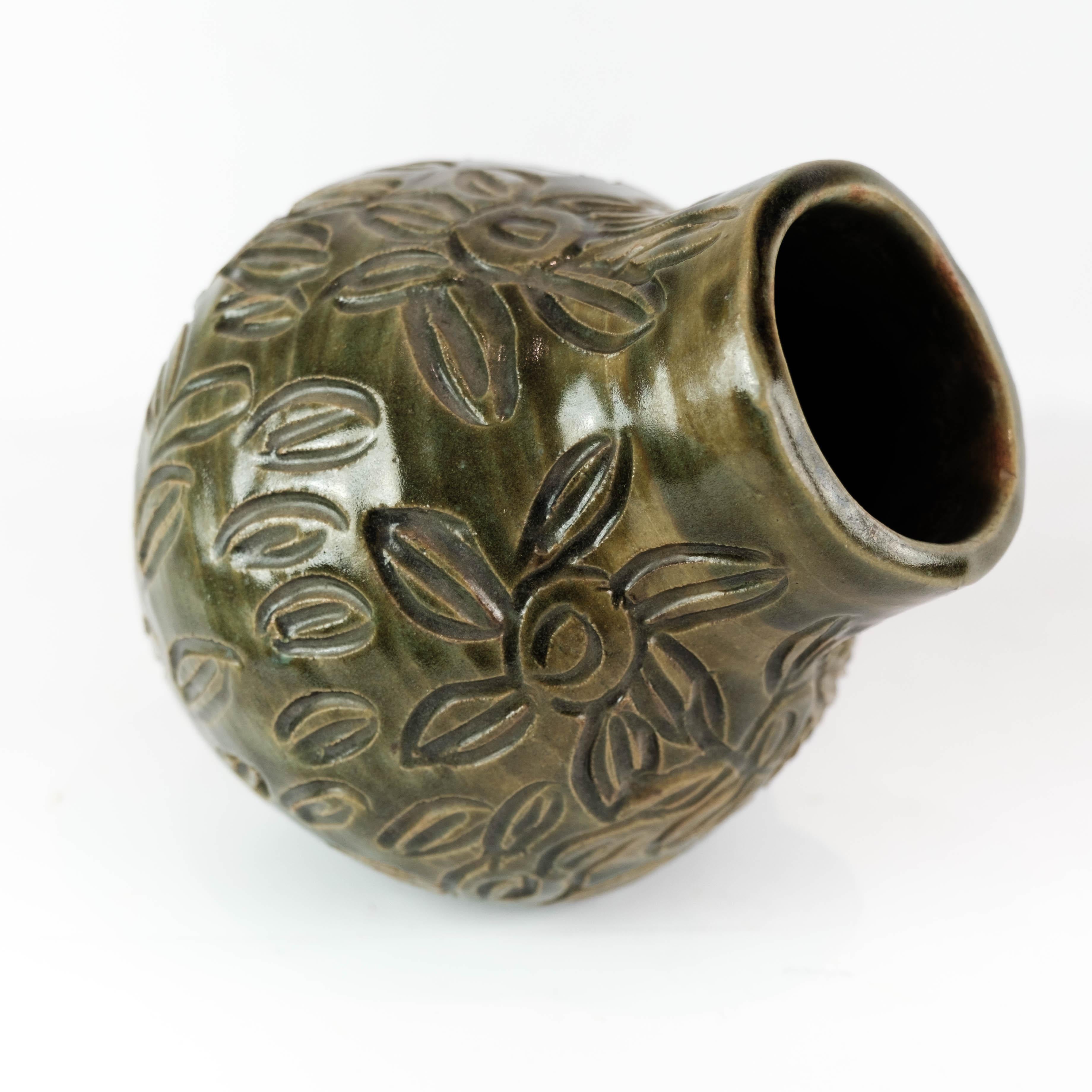 Mid-20th Century Ceramic Vase With Dark Glaze Made In Denmark From 1960s For Sale