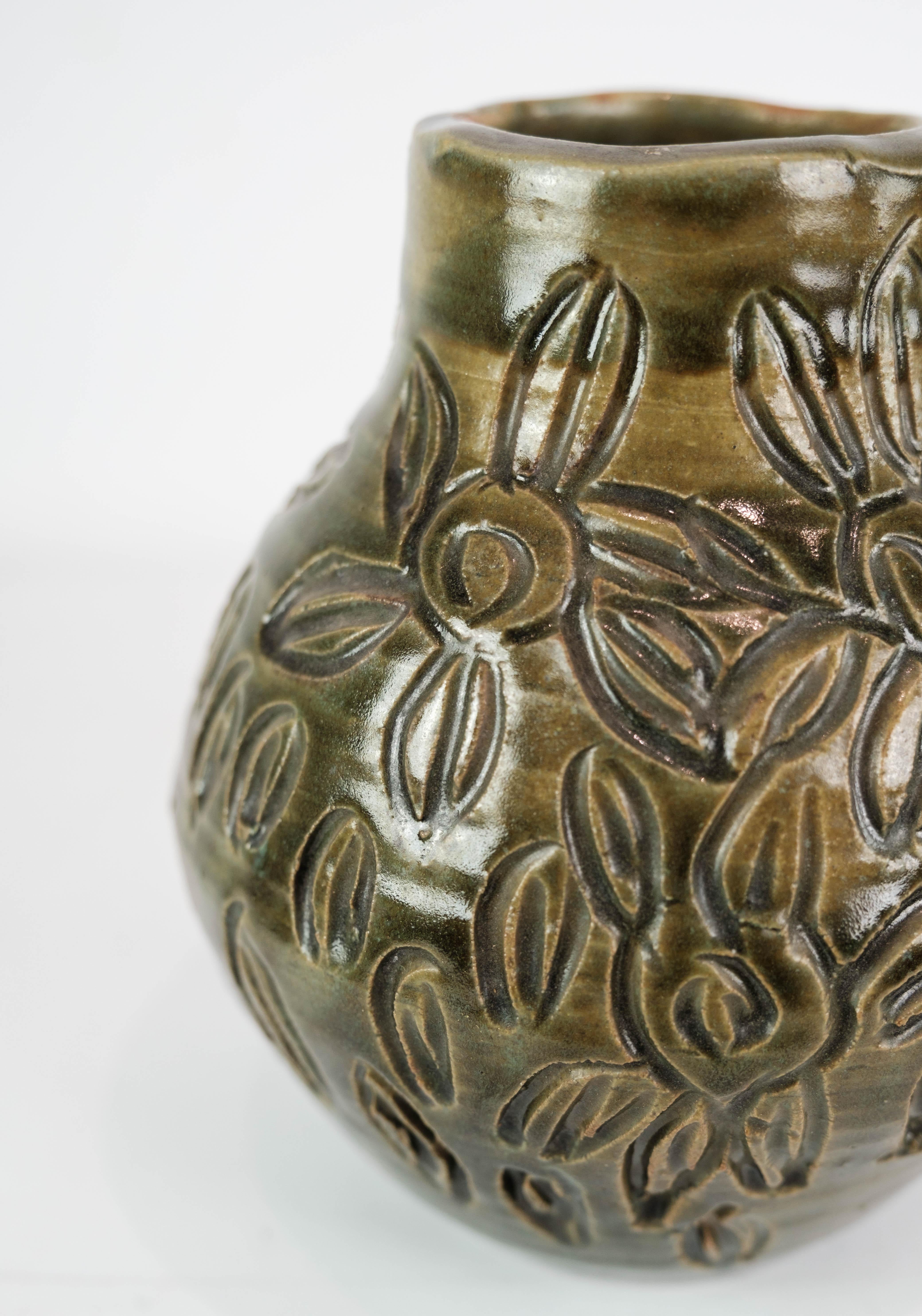Ceramic Vase With Dark Glaze Made In Denmark From 1960s For Sale 1