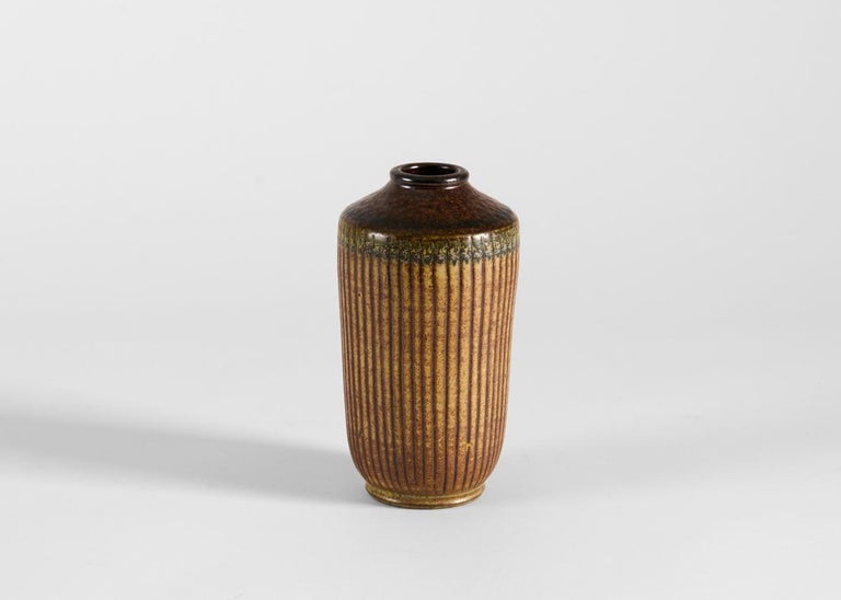 Ceramic Vase with EarthToned Patterned Glaze, Wallåkra, Sweden, 1960s