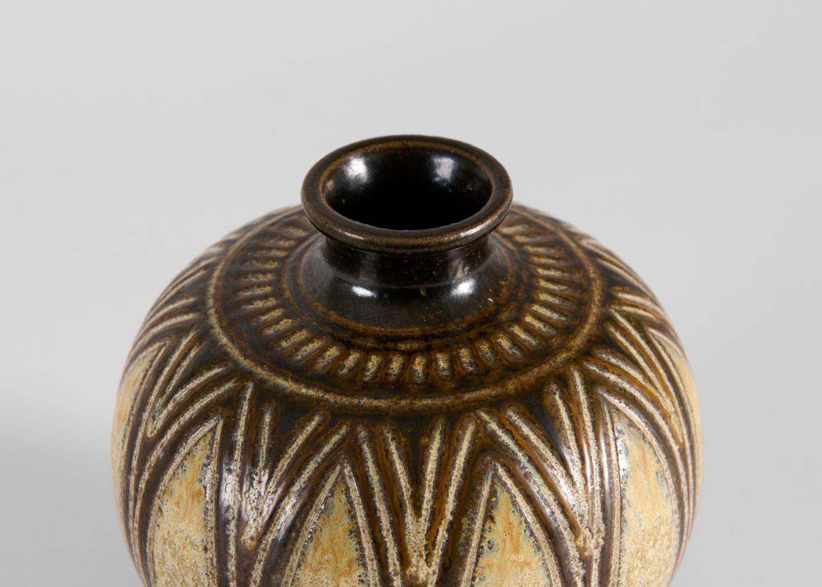 Mid-Century Modern Ceramic Vase with Earth-Toned Patterned Glaze, Wallåkra, Sweden, 1960s For Sale