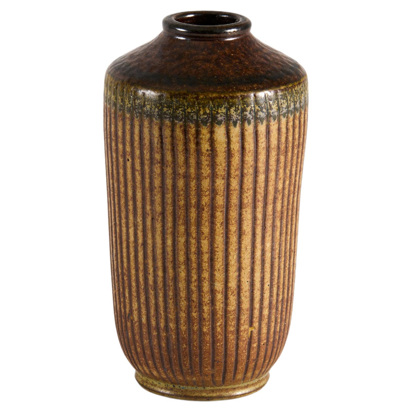 Ceramic Vase with Earth-toned Patterned Glaze, Wallåkra, Sweden, 1960s For Sale