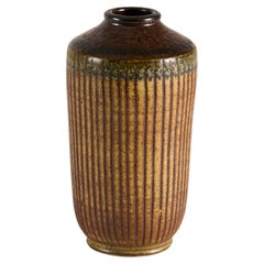 Ceramic Vase with Earth-toned Patterned Glaze, Wallåkra, Sweden, 1960s