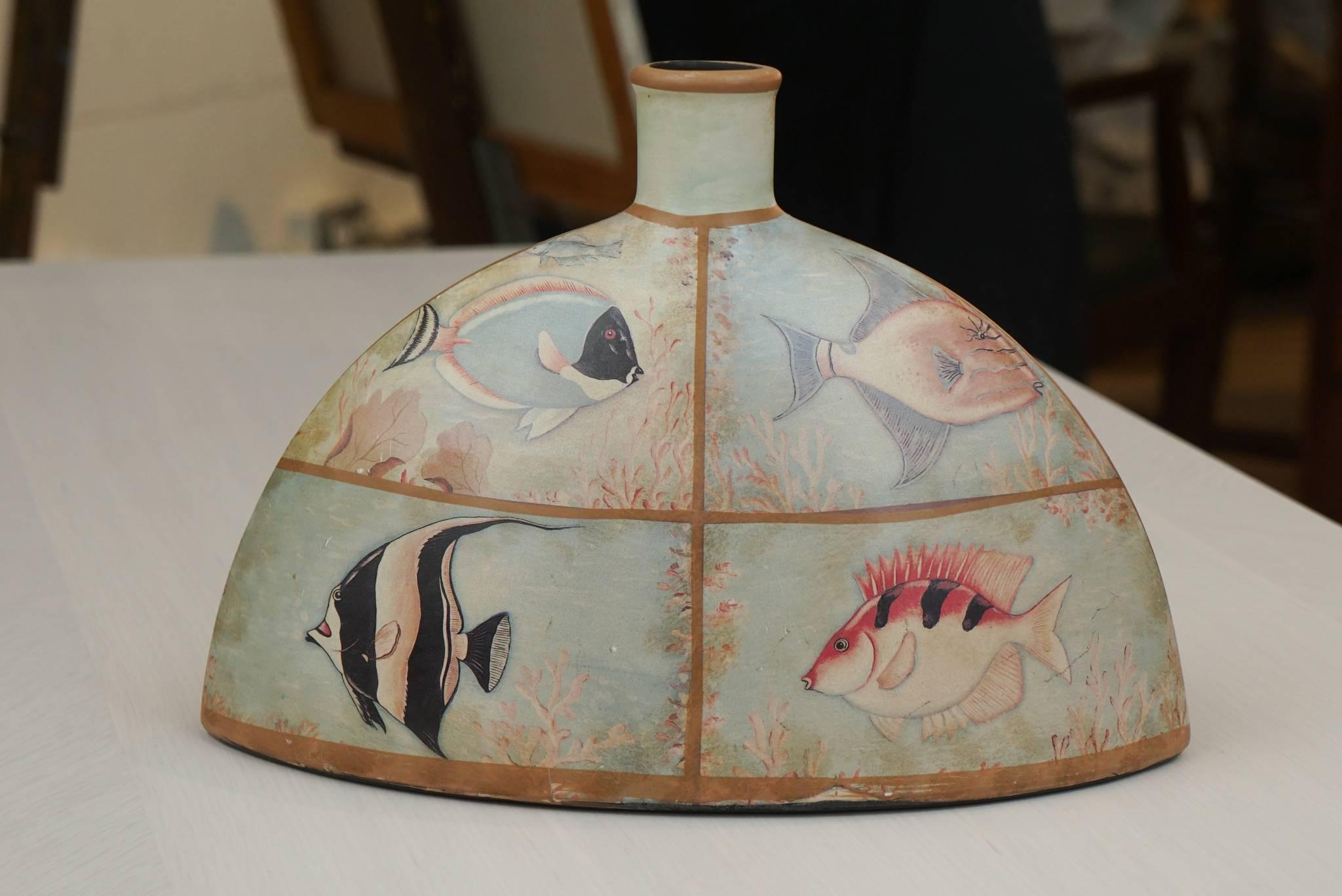 Ceramic Vase with Fish Motif In Excellent Condition For Sale In Hudson, NY