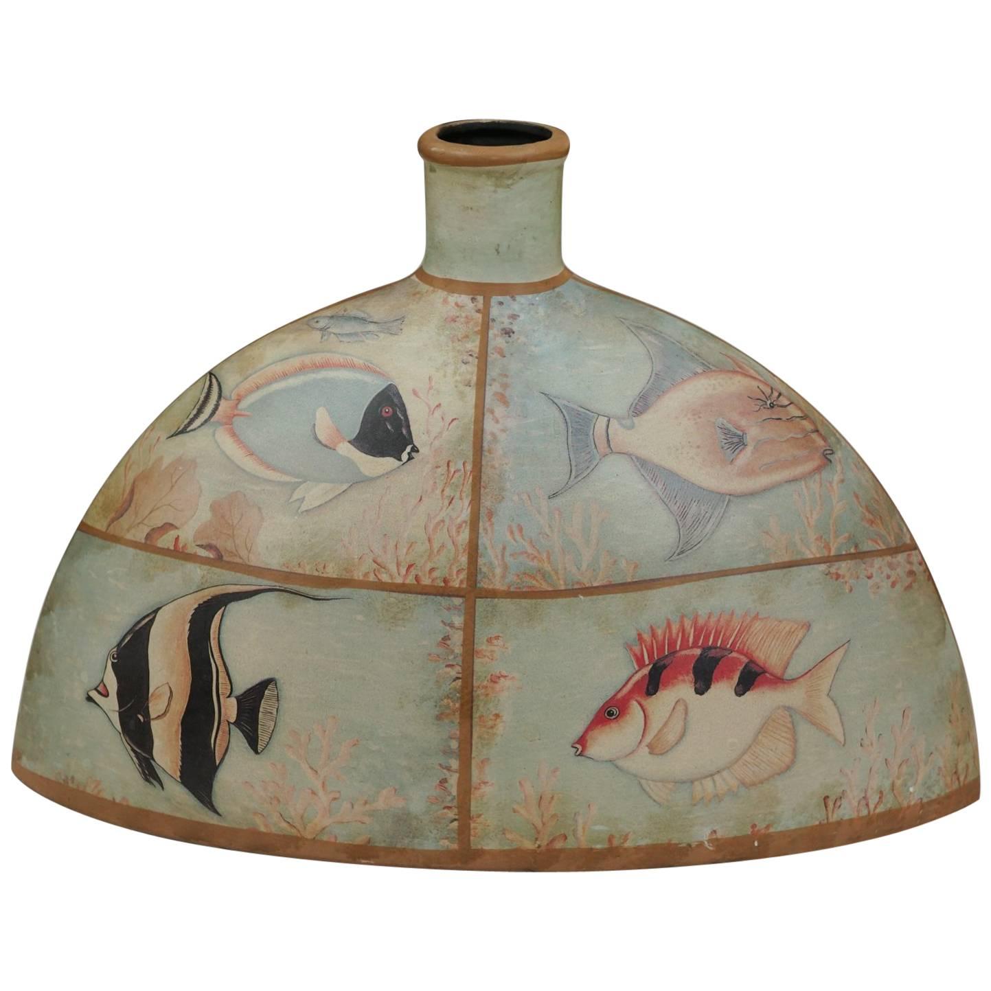 Ceramic Vase with Fish Motif For Sale