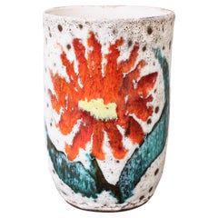 Ceramic Vase with Flower Motif from Vallauris, France, circa 1950s