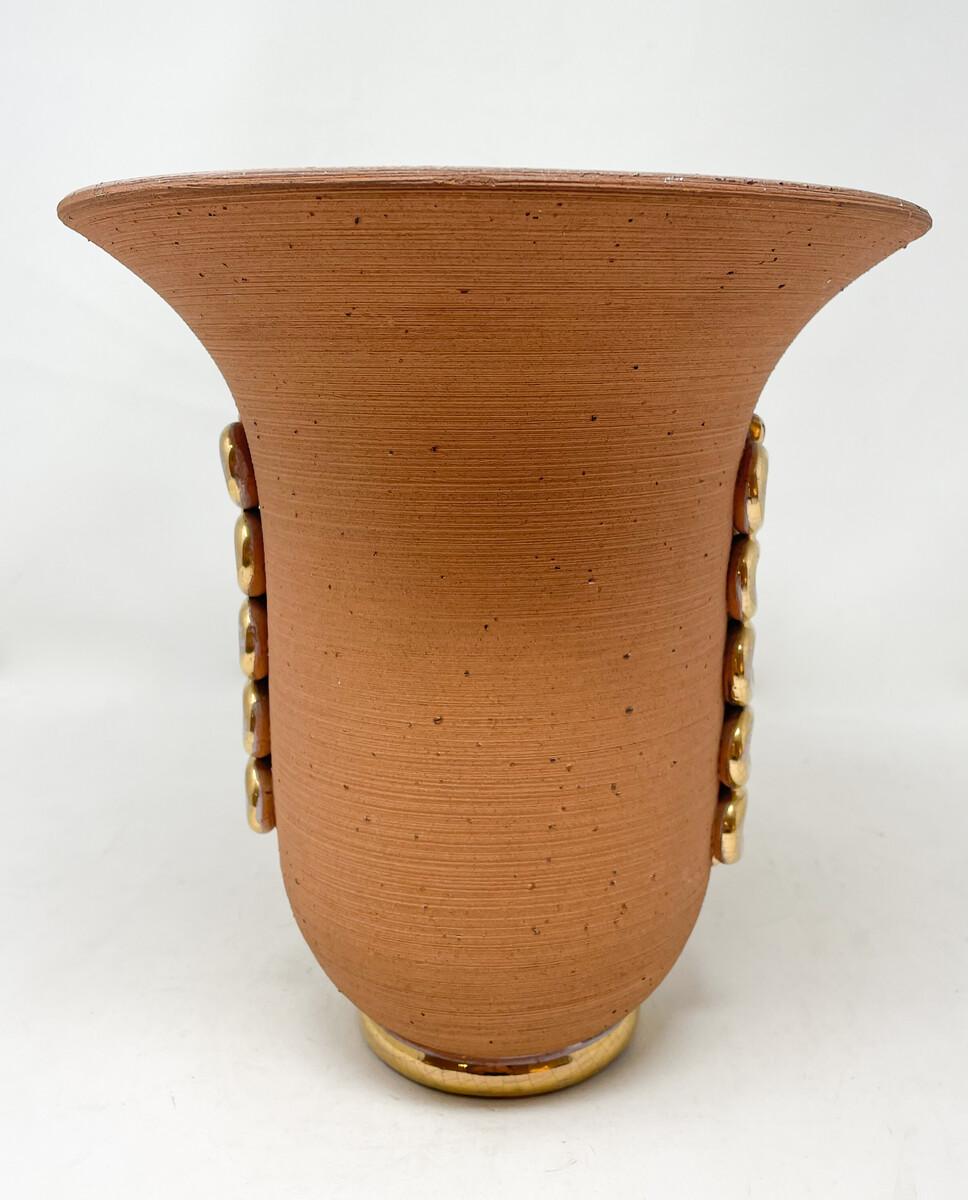 Ceramic Vase with Gold Snake Shape ornamental, Luc Lanel Style , 1940s In Good Condition For Sale In Brussels, BE