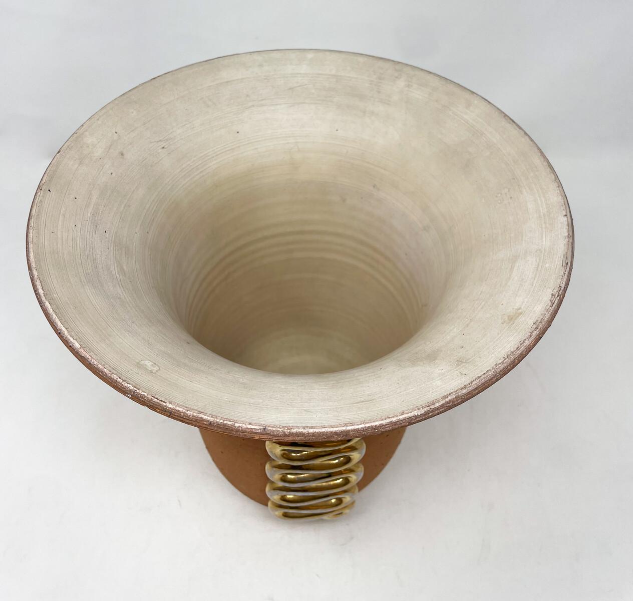 Mid-20th Century Ceramic Vase with Gold Snake Shape ornamental, Luc Lanel Style , 1940s For Sale