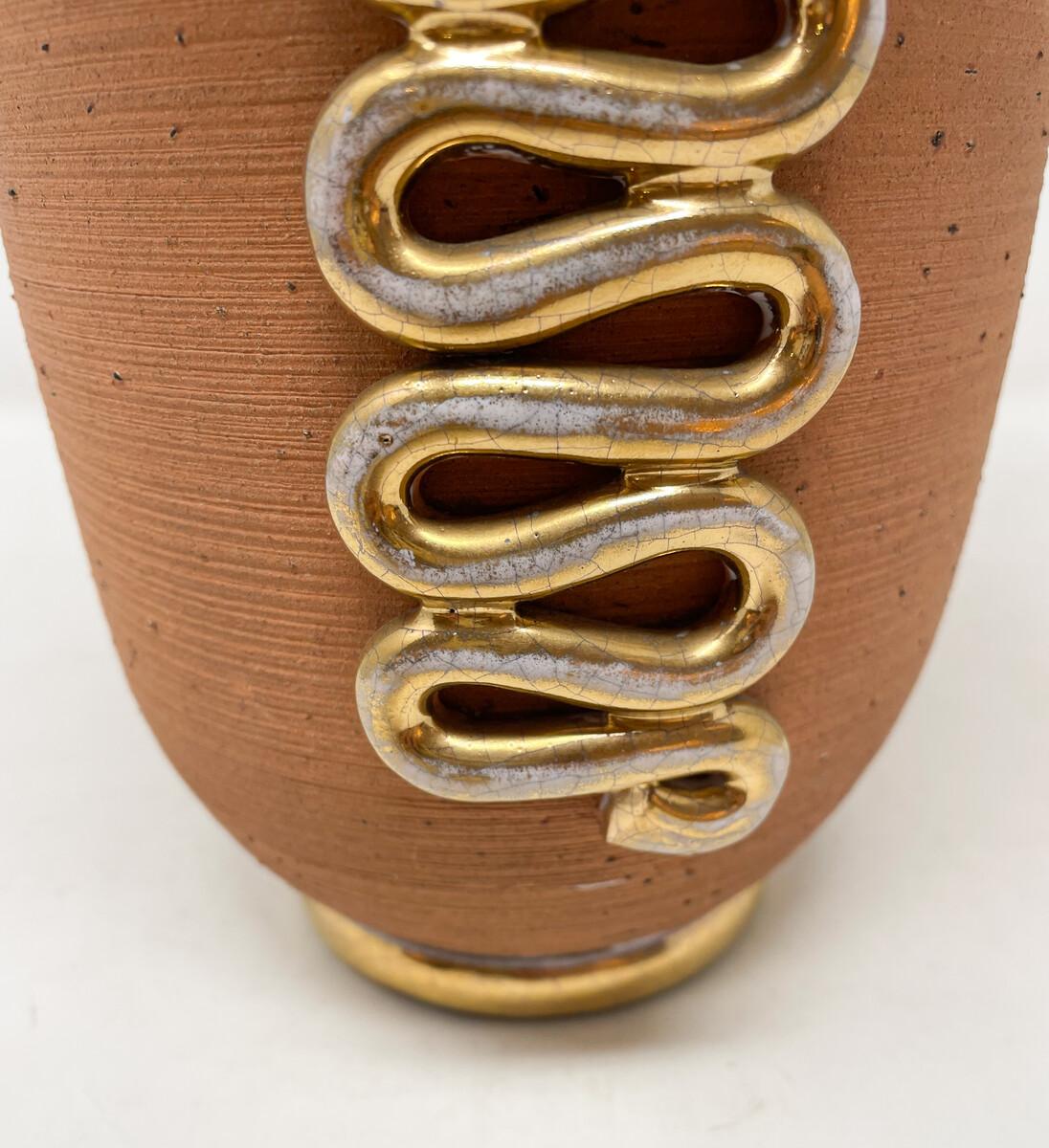 Ceramic Vase with Gold Snake Shape ornamental, Luc Lanel Style , 1940s For Sale 1