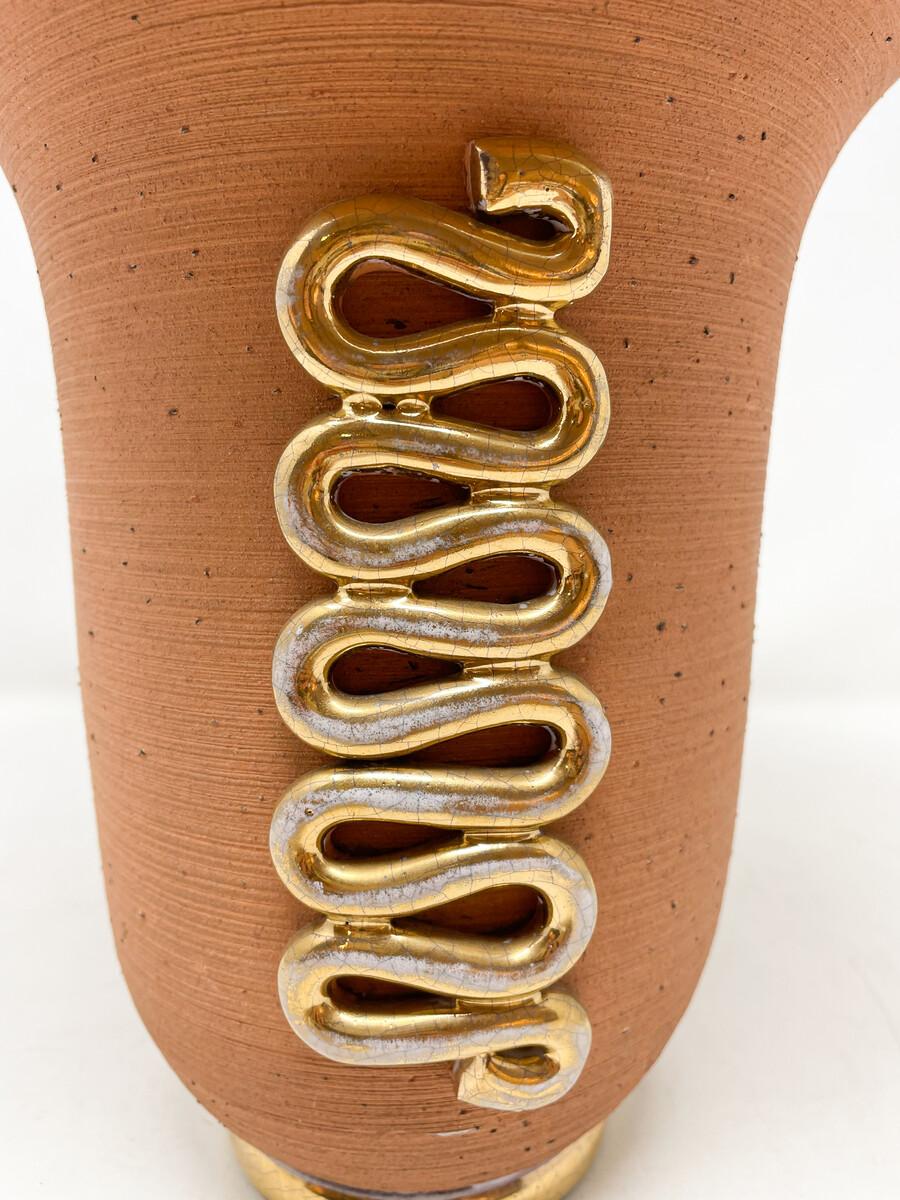 Ceramic Vase with Gold Snake Shape ornamental, Luc Lanel Style , 1940s For Sale 2