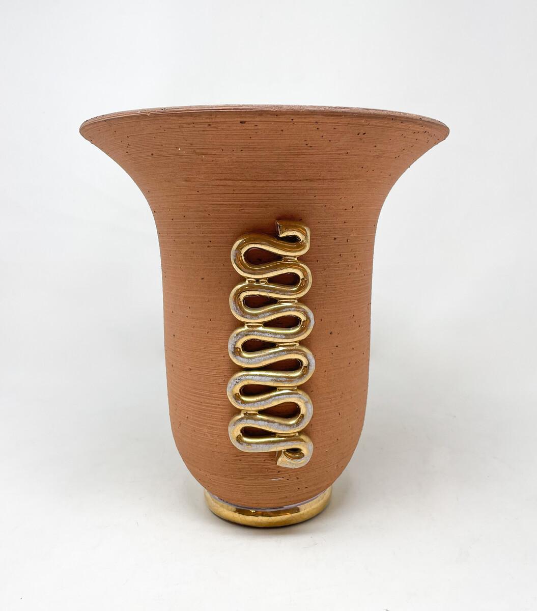 Ceramic Vase with Gold Snake Shape ornamental, Luc Lanel Style , 1940s For Sale 3
