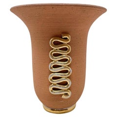 Ceramic Vase with Gold Snake Shape ornamental, Luc Lanel Style , 1940s