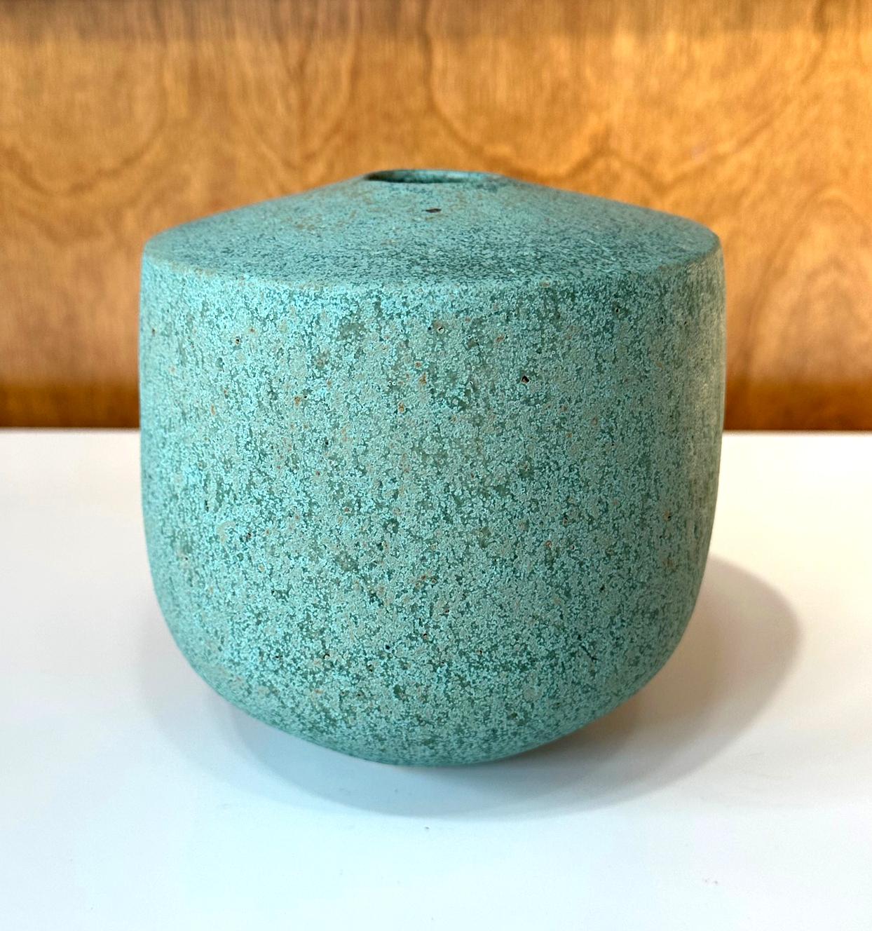 Glazed Ceramic Vase with Green Glaze by John Ward For Sale