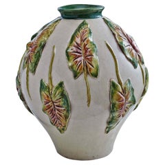 Ceramic Vase with Leaves in High Relief
