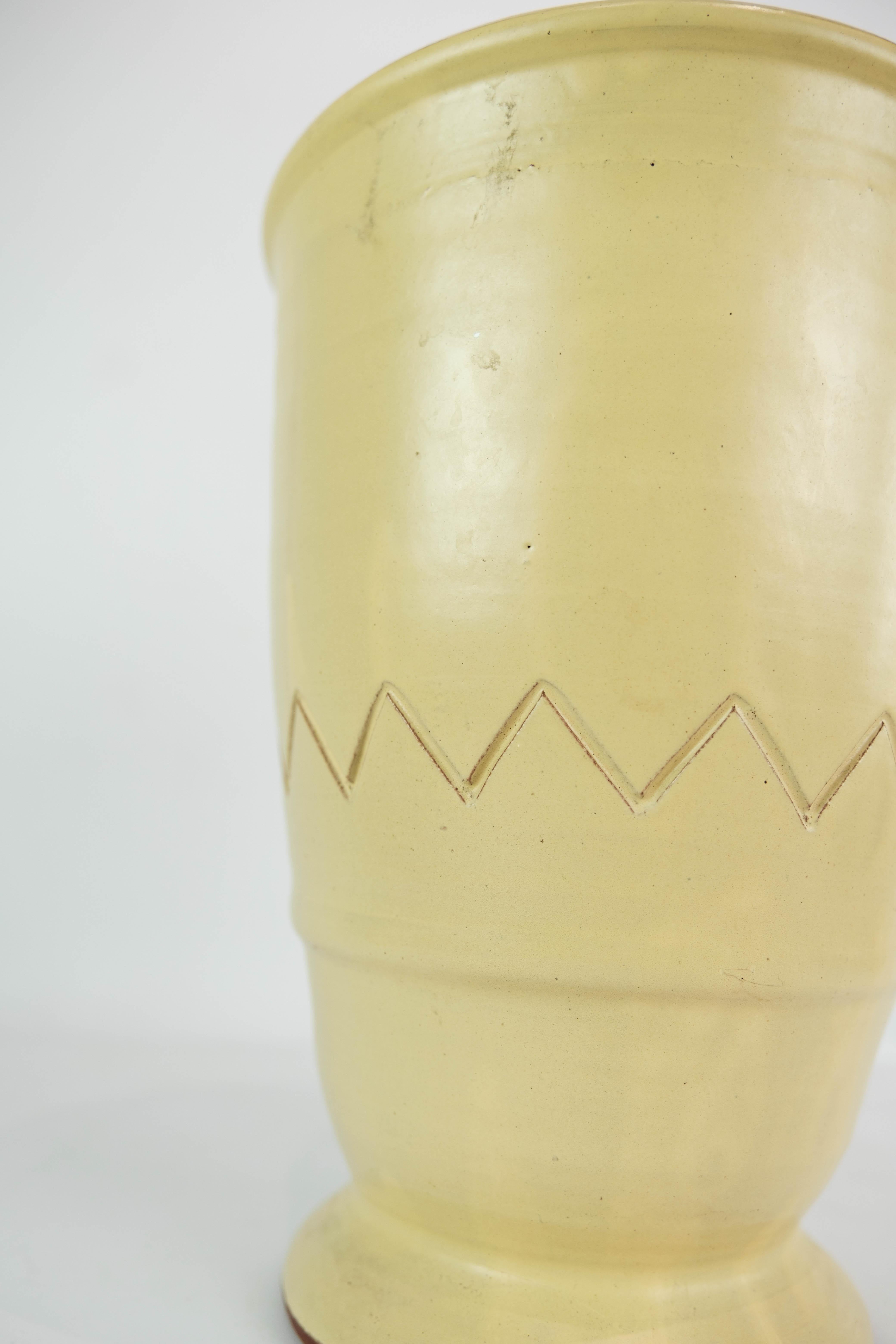Danish Ceramic Vase With Light Glaze & Simpel Pattern Made In Denmark From 1960s For Sale