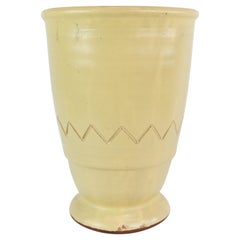 Ceramic Vase With Light Glaze & Simpel Pattern Made In Denmark From 1960s