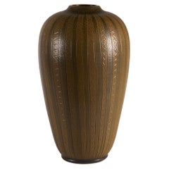 Ceramic Vase with Ochre and Brown Glaze, Wallåkra, Sweden, 1960s