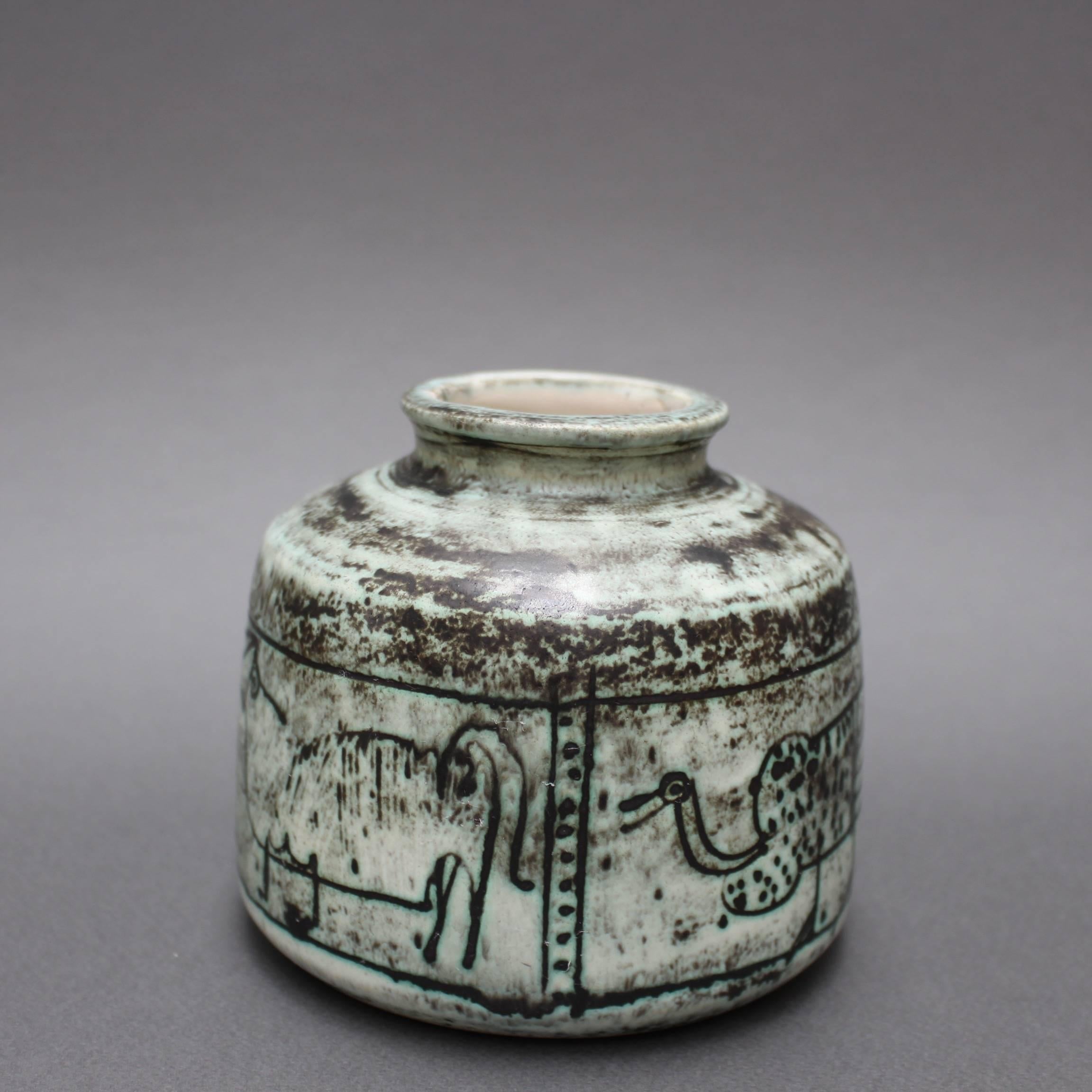 Ceramic Vase with Primitive Animal Motif by Jacques Blin, circa 1950s 2