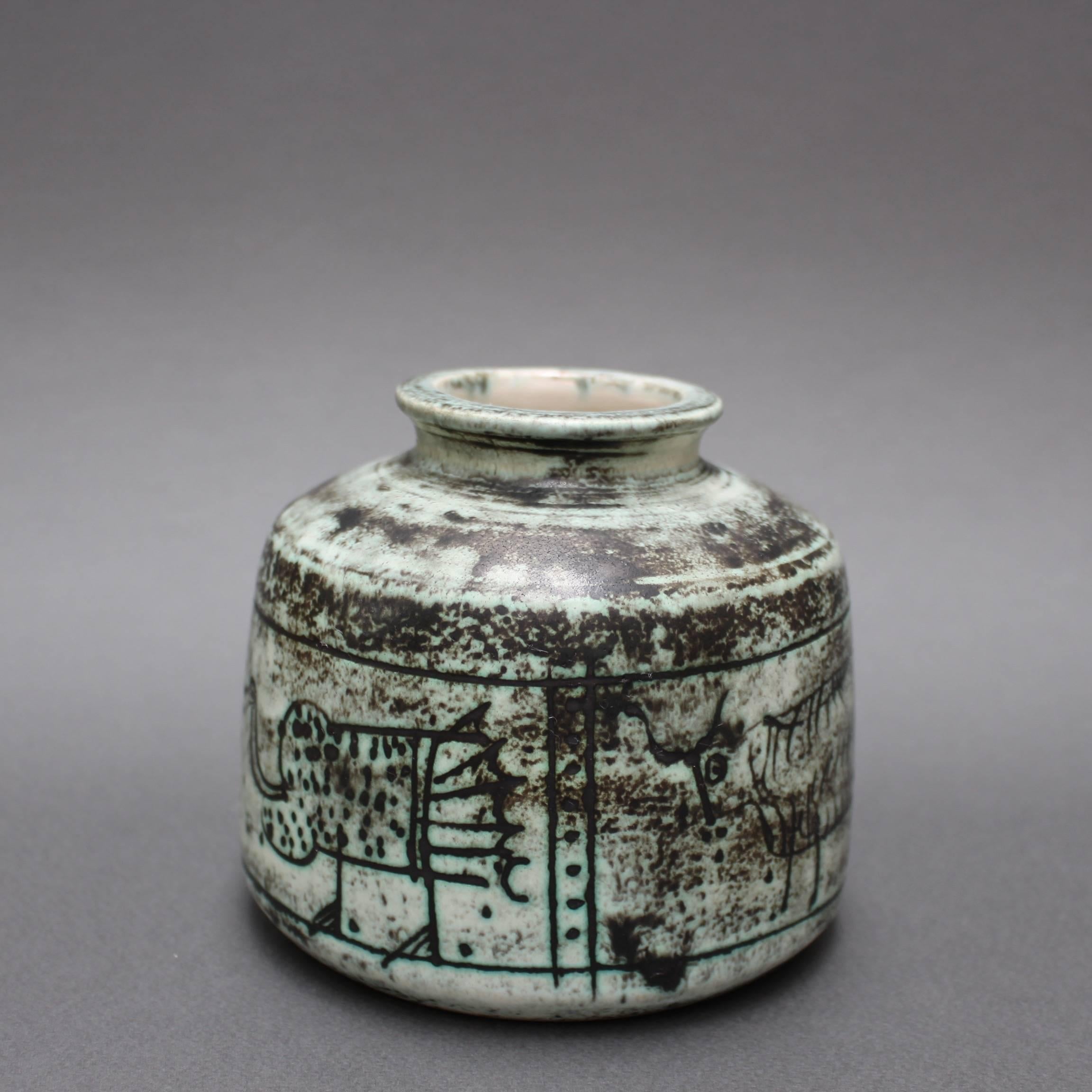 Ceramic Vase with Primitive Animal Motif by Jacques Blin, circa 1950s 3