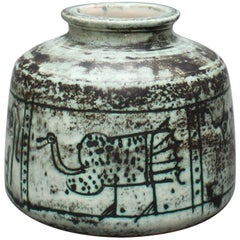Ceramic Vase with Primitive Animal Motif by Jacques Blin, circa 1950s