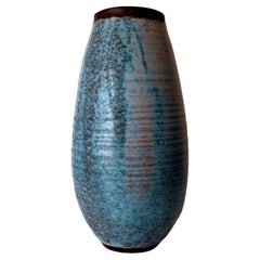 Tall Ceramic Vase with Robin Egg Blue Glaze by Otto Heino