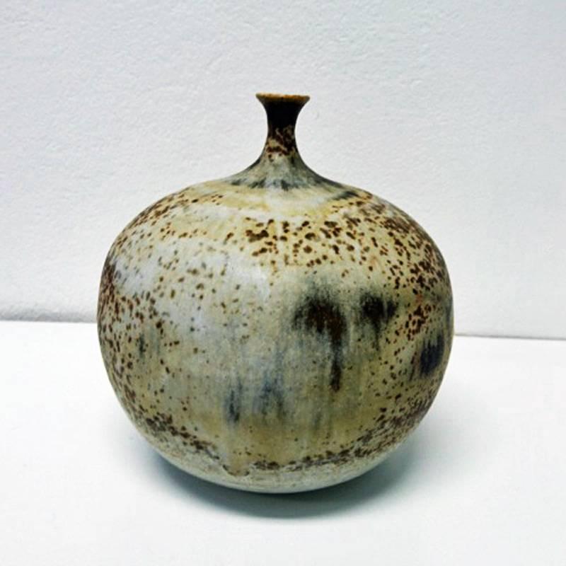 Scandinavian Modern Ceramic Vase with Shadow Patterns, Appleshaped, 1960s