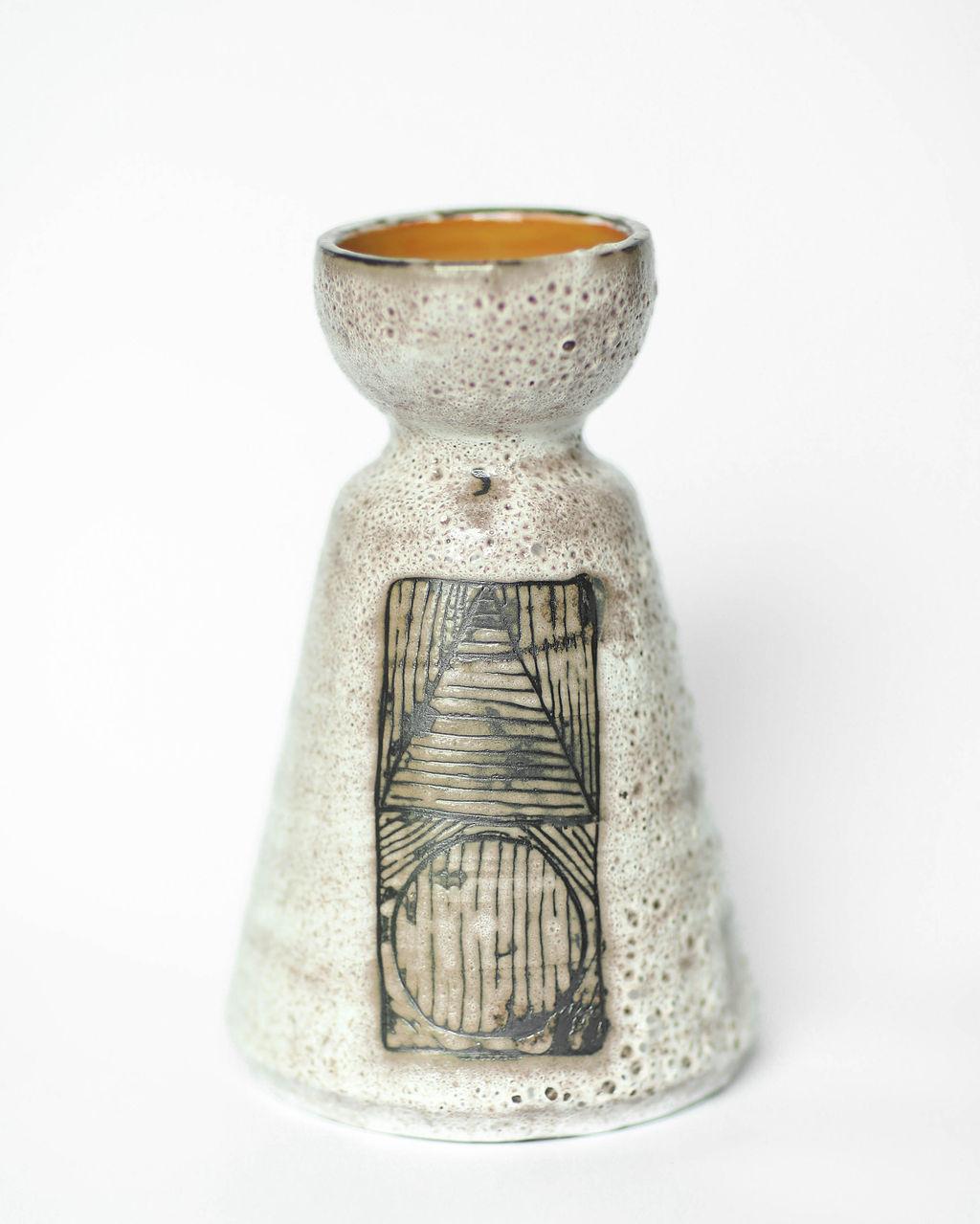 Mid-Century Modern Ceramic Vase With White Glaze Decoration By Julien Capron For Sale