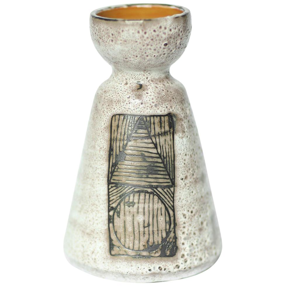 Ceramic Vase With White Glaze Decoration By Julien Capron For Sale