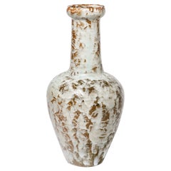 Vintage Ceramic Vase with White Glaze Decoration, Signed Lion, circa 1920-1930
