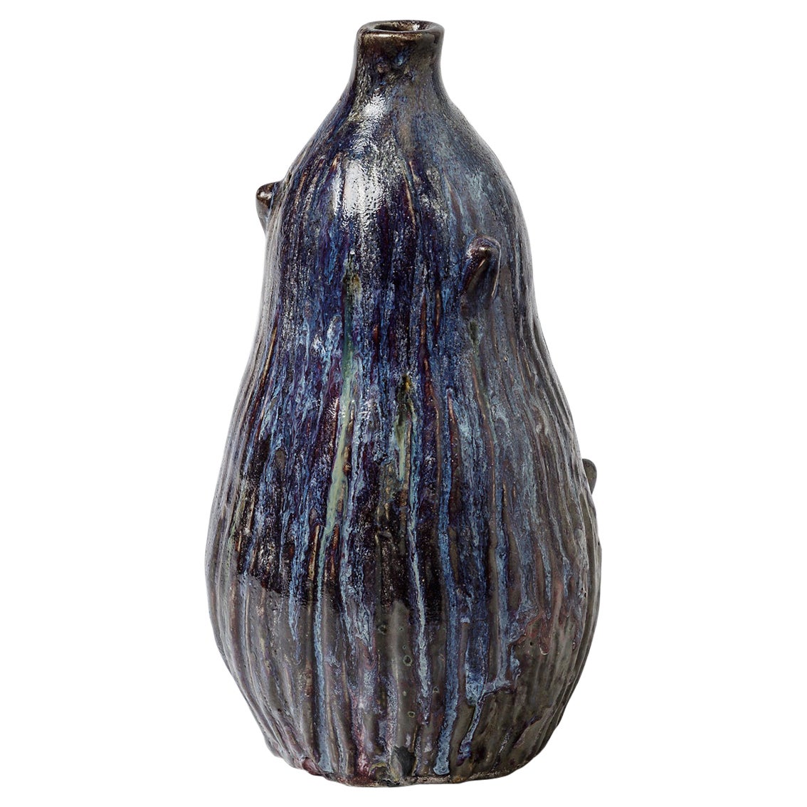 Ceramic Vase with White Glaze Decoration, Signed Lion, circa 1920-1930