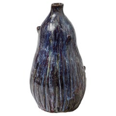 Ceramic Vase with White Glaze Decoration, Signed Lion, circa 1920-1930