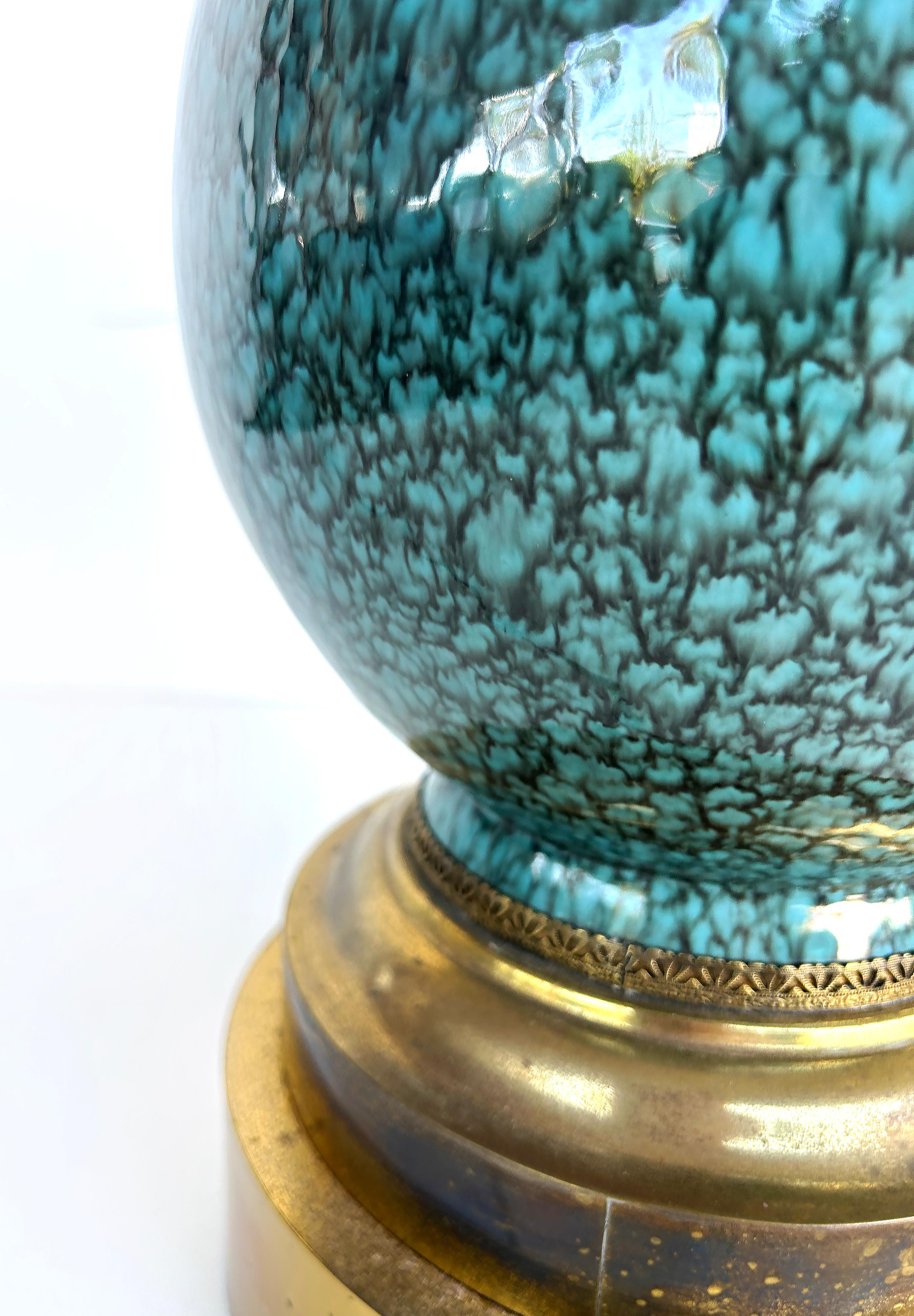 Ceramic Vases Mounted on Brass as Table Lamps,  Custom Shades,  Pair For Sale 9