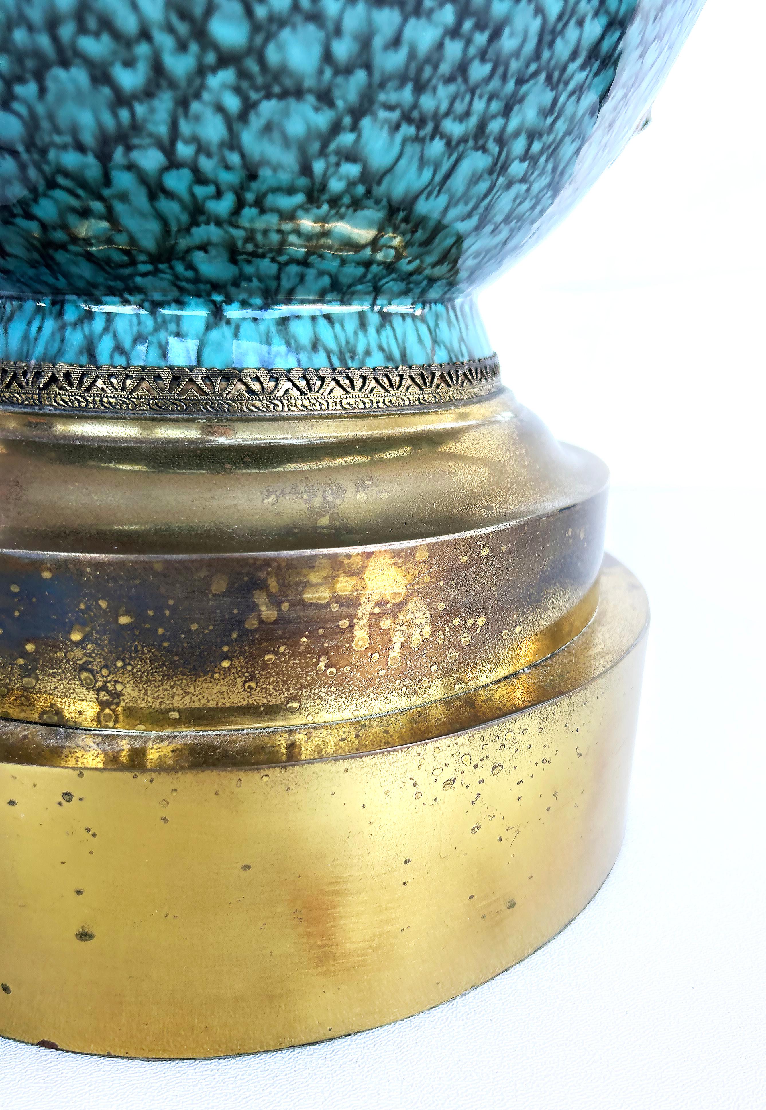 Ceramic Vases Mounted on Brass as Table Lamps,  Custom Shades,  Pair For Sale 10
