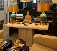 Vases montés sur du laiton comme lampes de table, Ombrages sur mesure, Paire