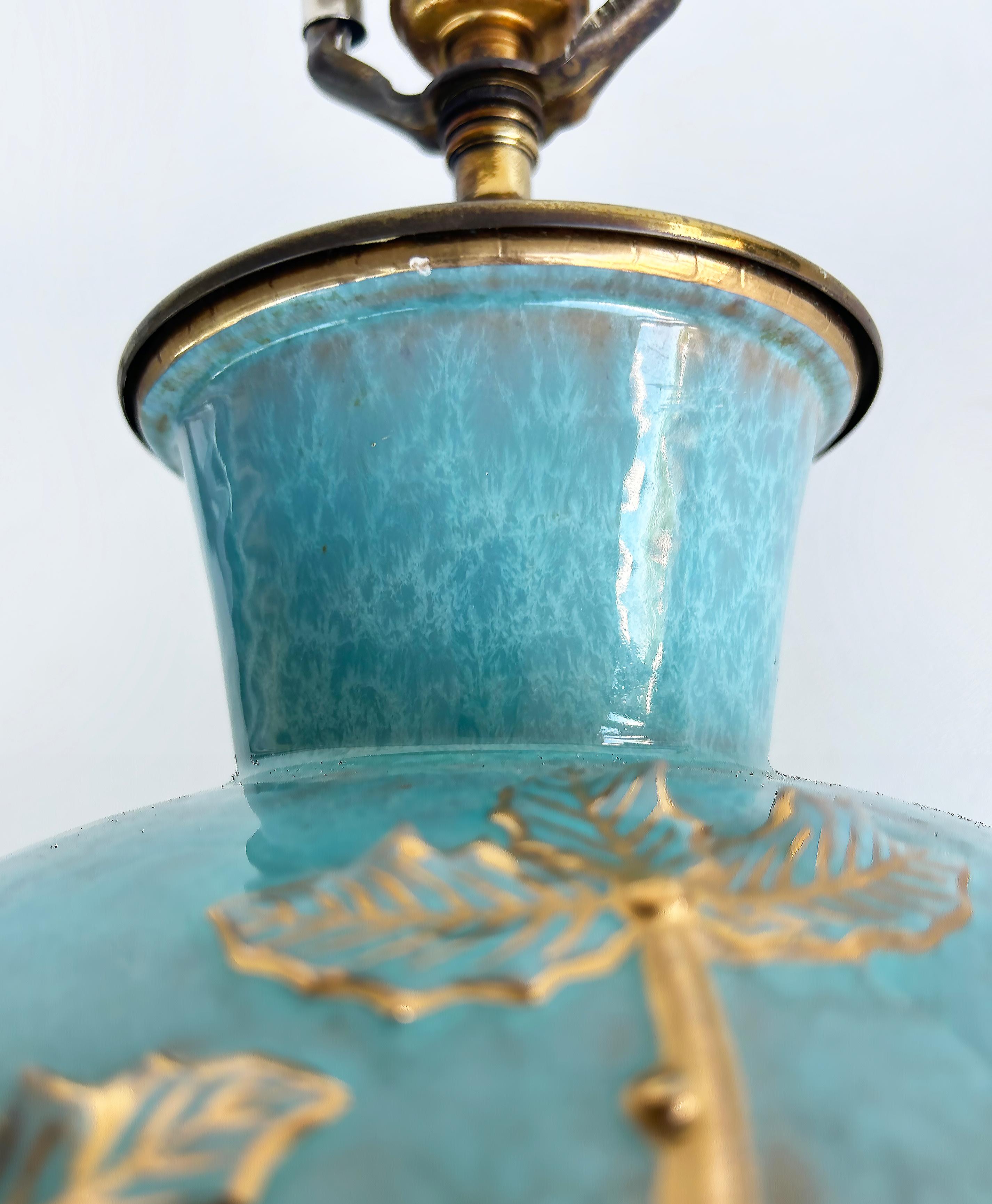 Ceramic Vases Mounted on Brass as Table Lamps,  Custom Shades,  Pair For Sale 2