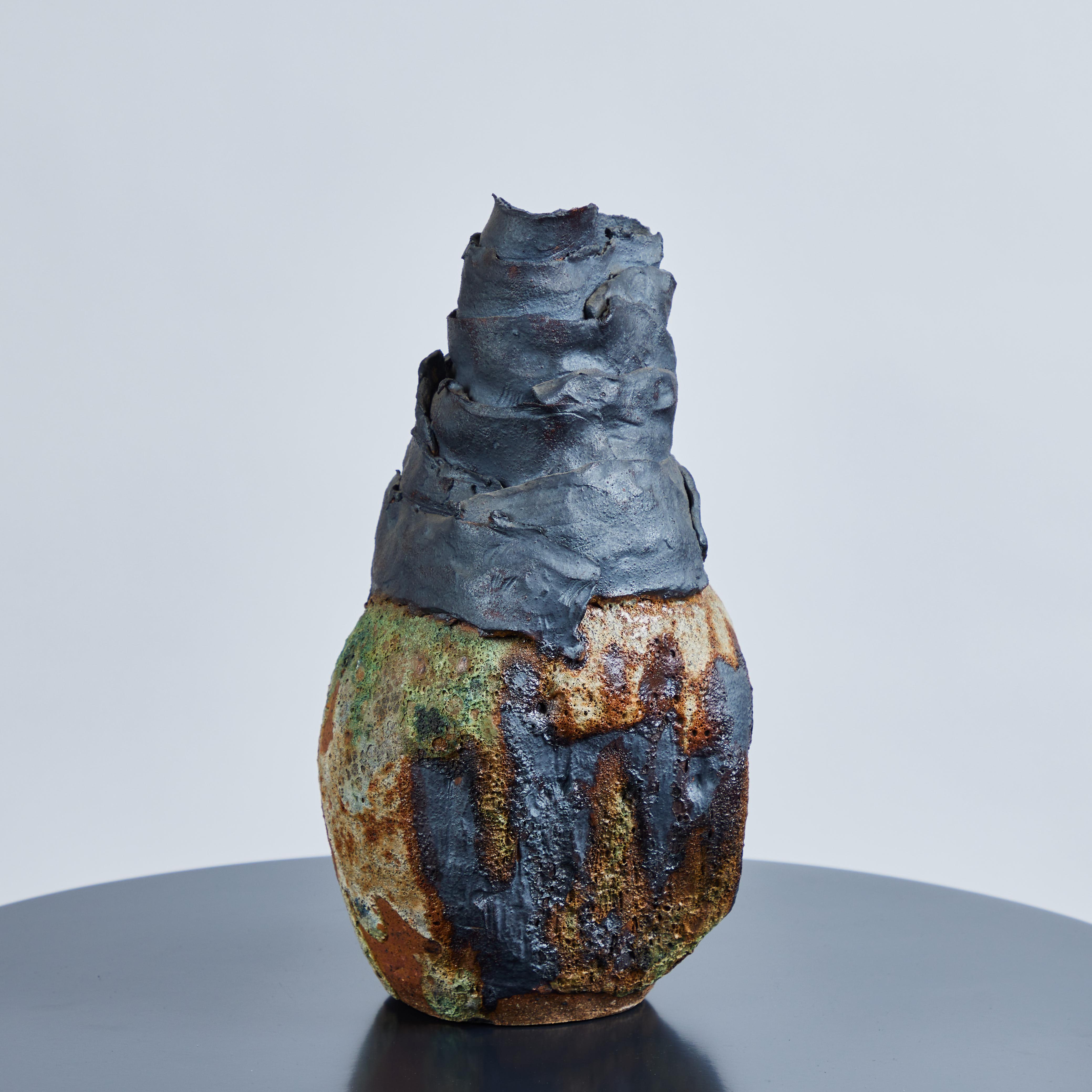 High fired ceramic vessel by Los Angeles artist Caroline Blackburn. This piece is one of her very earliest works, circa early to mid-2000's.
