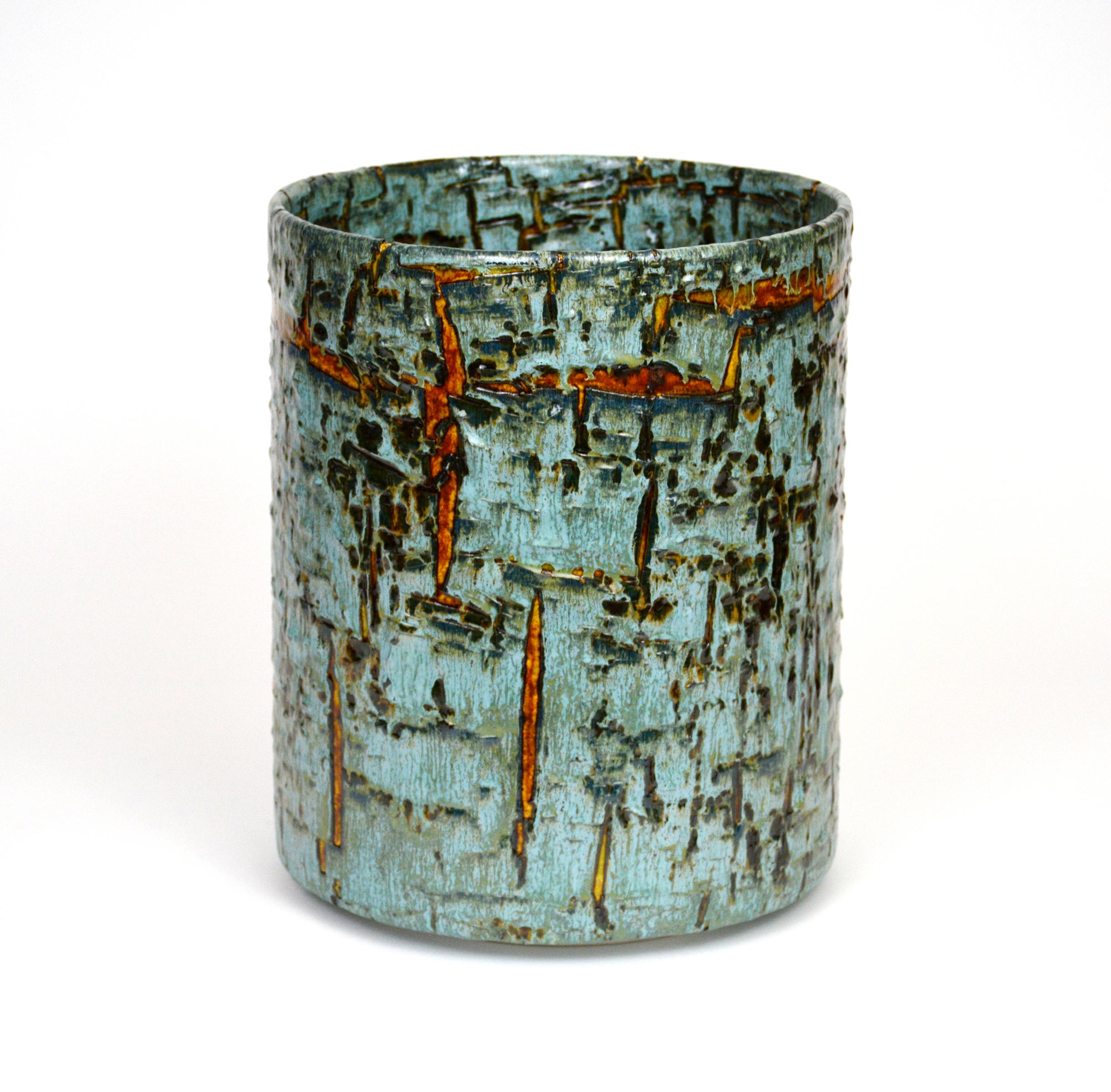 Glazed Ceramic Vessel by William Edwards  Cylinder Sculpture  For Sale