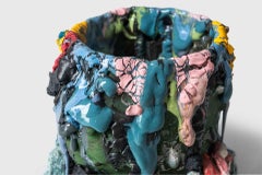 Ceramic Vessel Corner Flora by Adam Knoche Blue Multicoloured Contemporary Clay