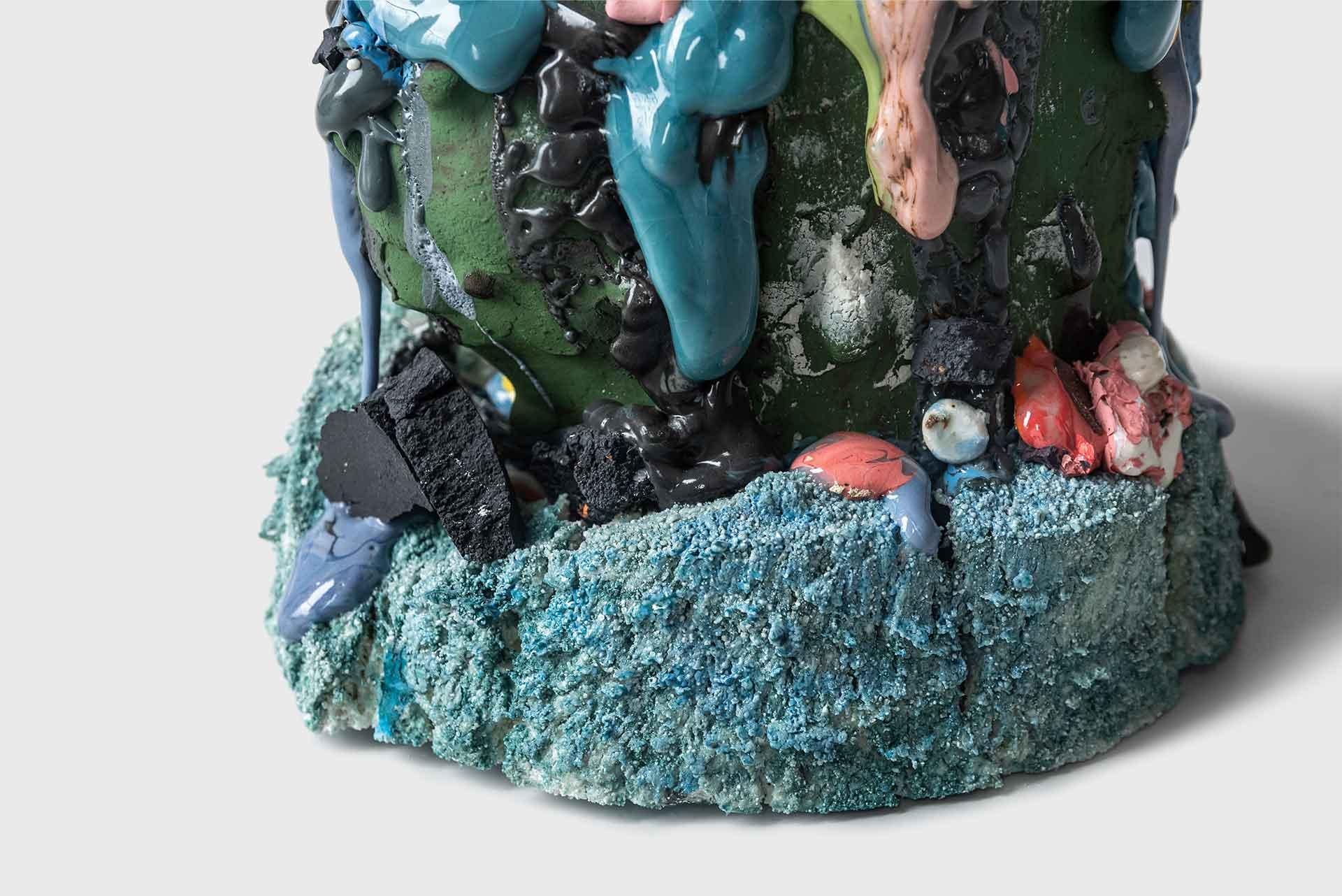 American Ceramic Vessel Corner Flora by Adam Knoche Blue Multicoloured Contemporary Clay For Sale