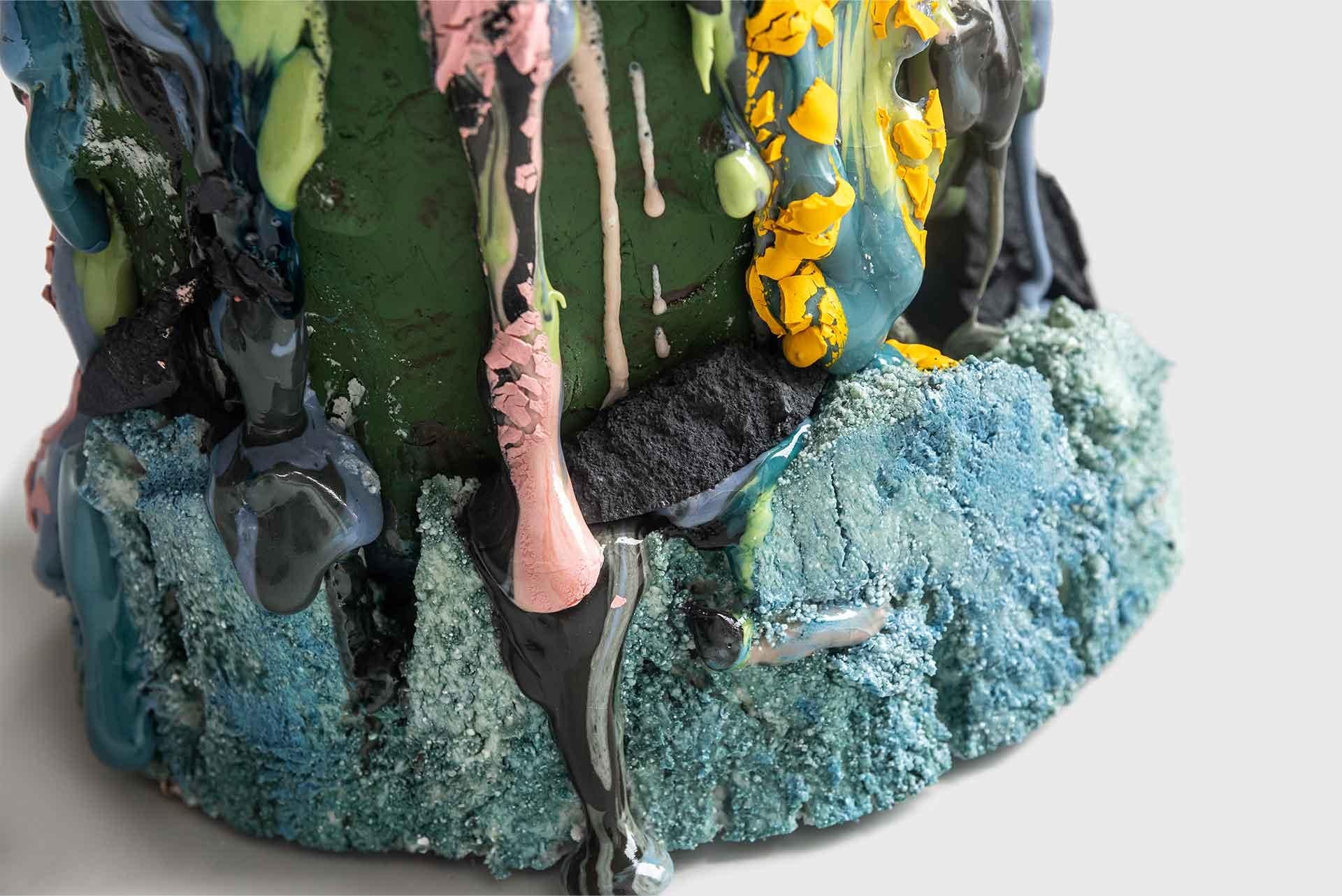 Ceramic Vessel Corner Flora by Adam Knoche Blue Multicoloured Contemporary Clay In New Condition For Sale In Barcelona, ES