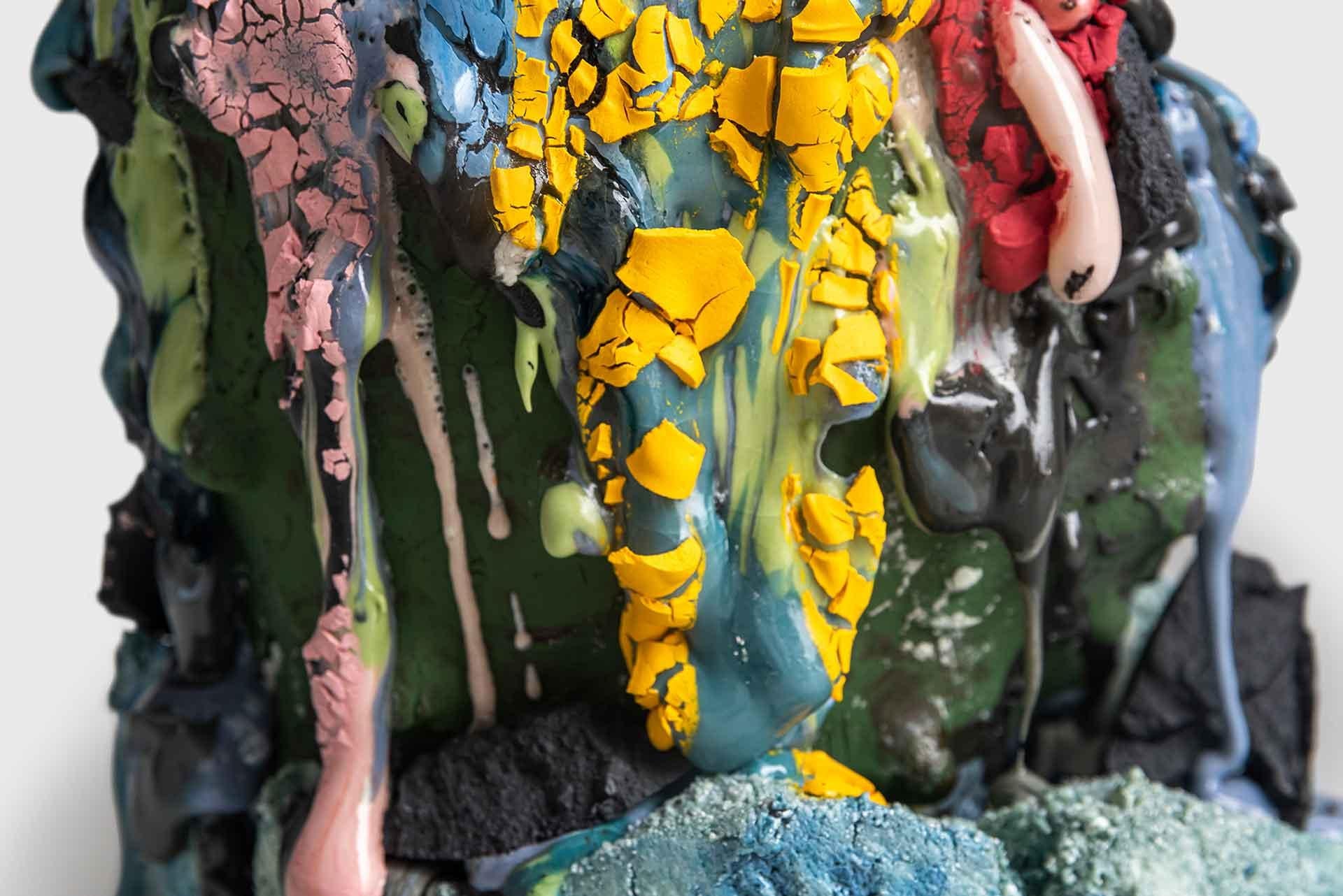 Ceramic Vessel Corner Flora by Adam Knoche Blue Multicoloured Contemporary Clay For Sale 1