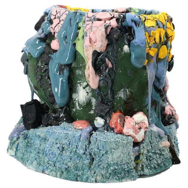 Ceramic Vessel Corner Flora by Adam Knoche Blue Multicoloured Contemporary Clay