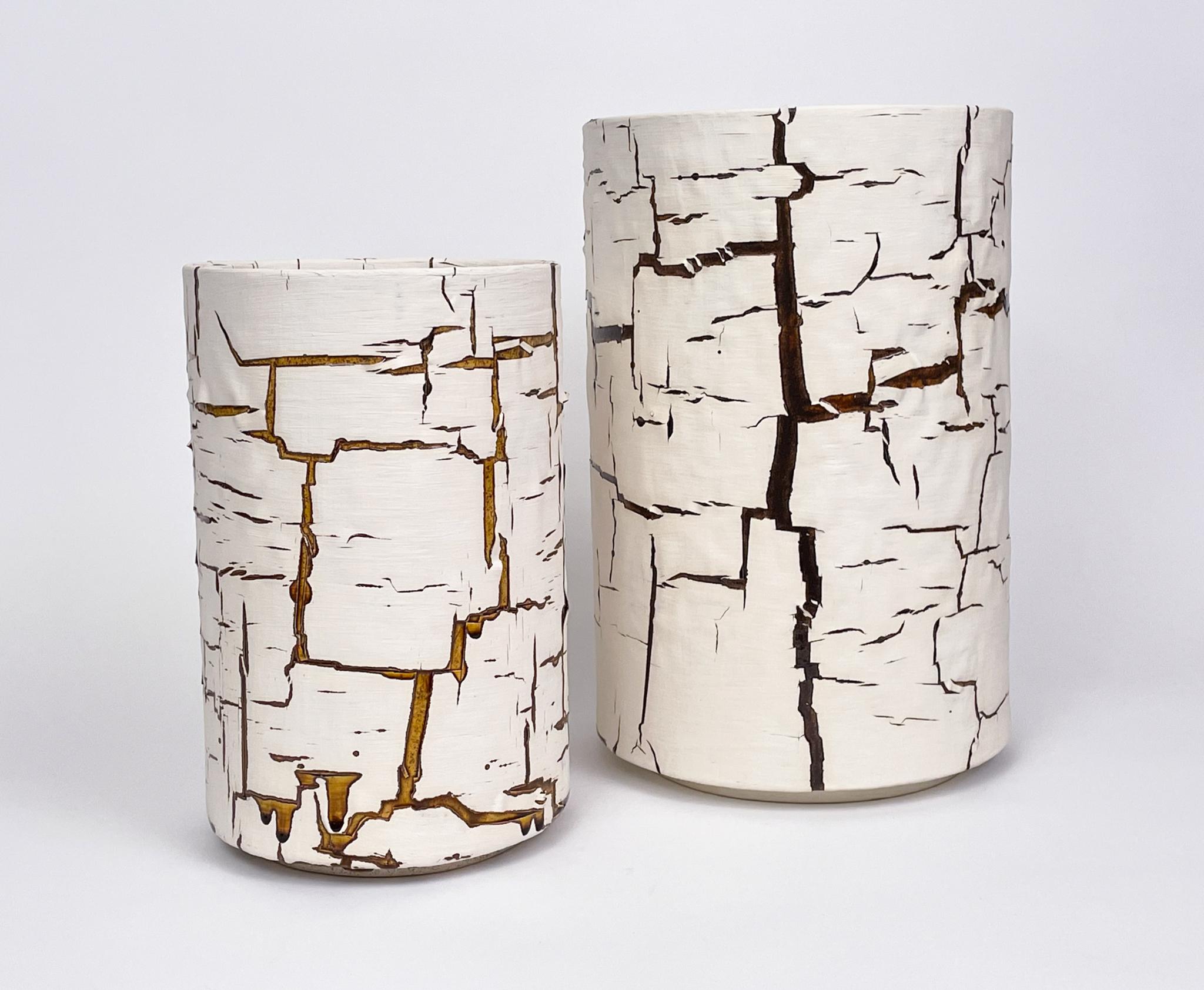 Keramikgefäß-Zylinder-Skulptur von William Edwards   (Glasiert) im Angebot
