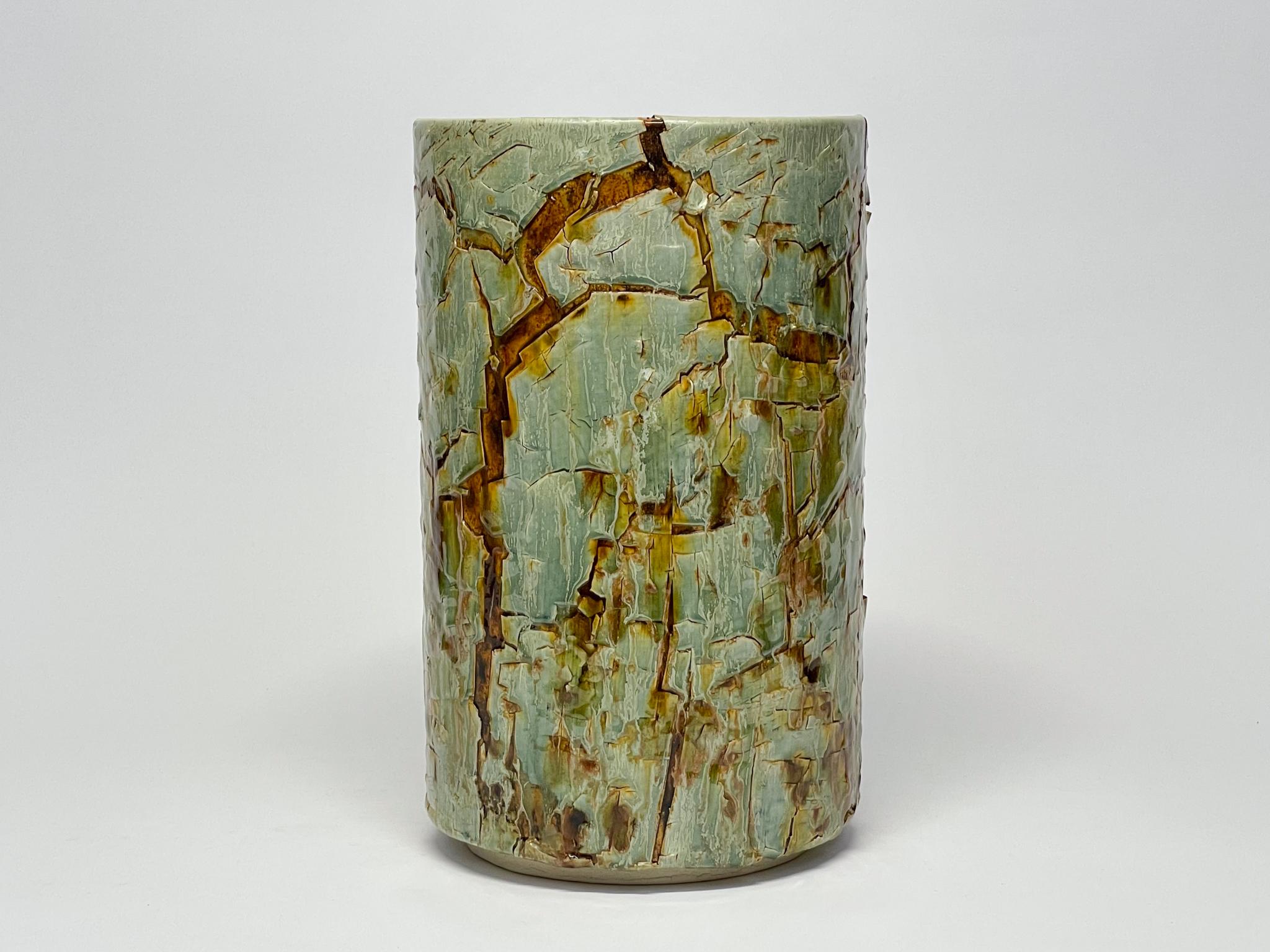 Keramikgefäß-Zylinder-Skulptur von William Edwards    (Glasiert) im Angebot