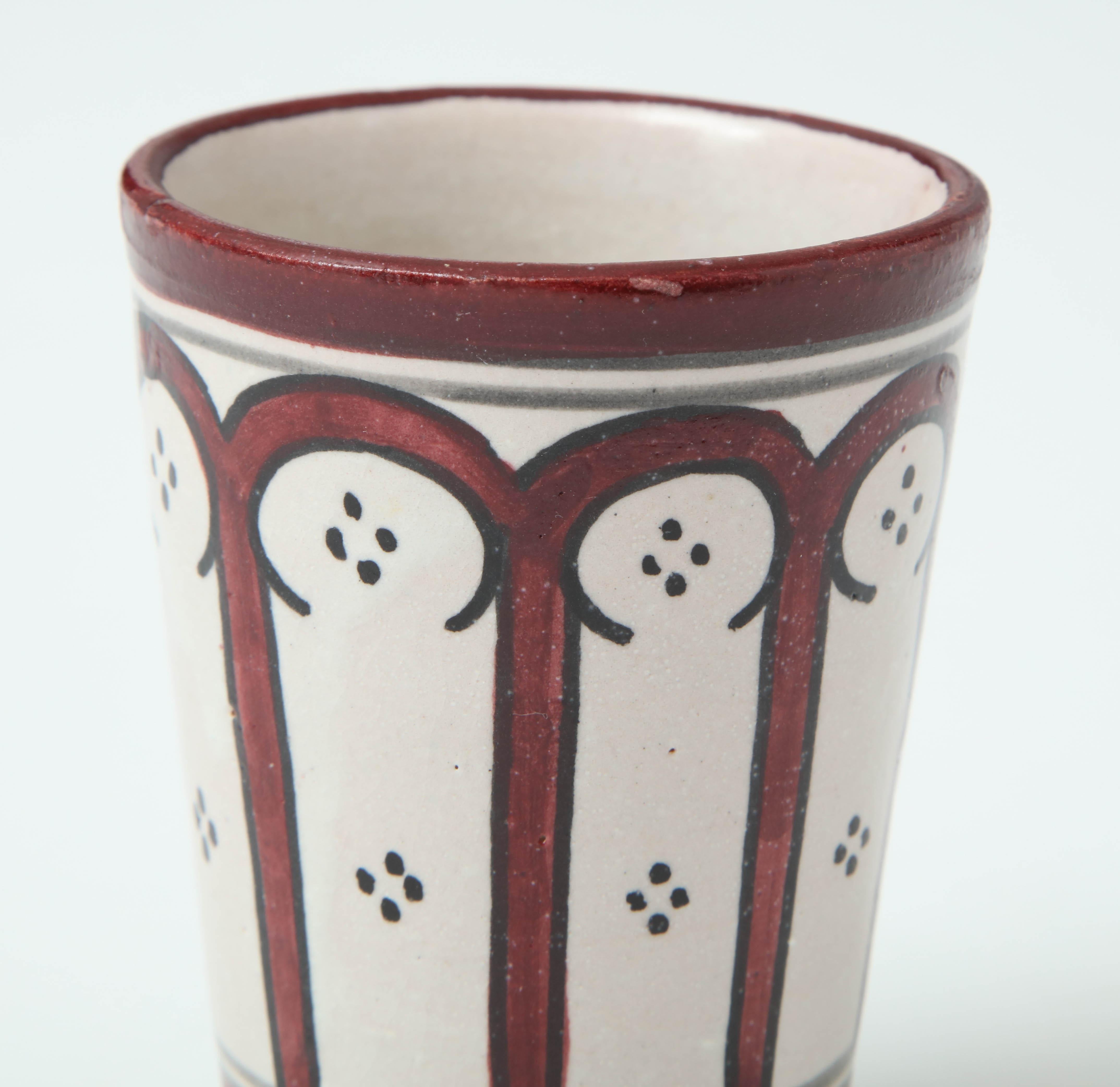 Mid-Century Modern Ceramic Vessel, Red and Cream Color, Handcrafted