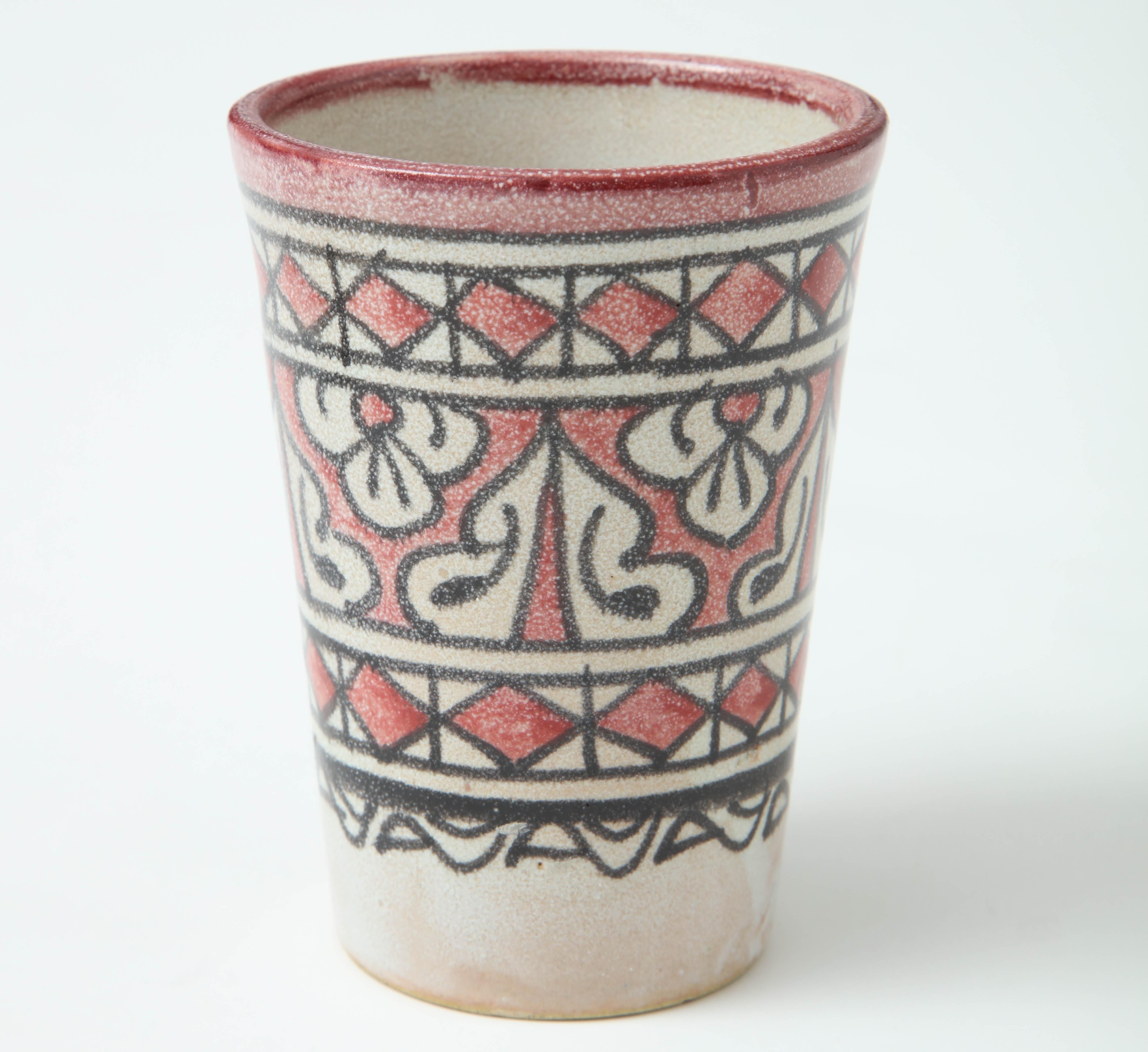 Mid-Century Modern Ceramic Vessel, Red, Black & Cream Color