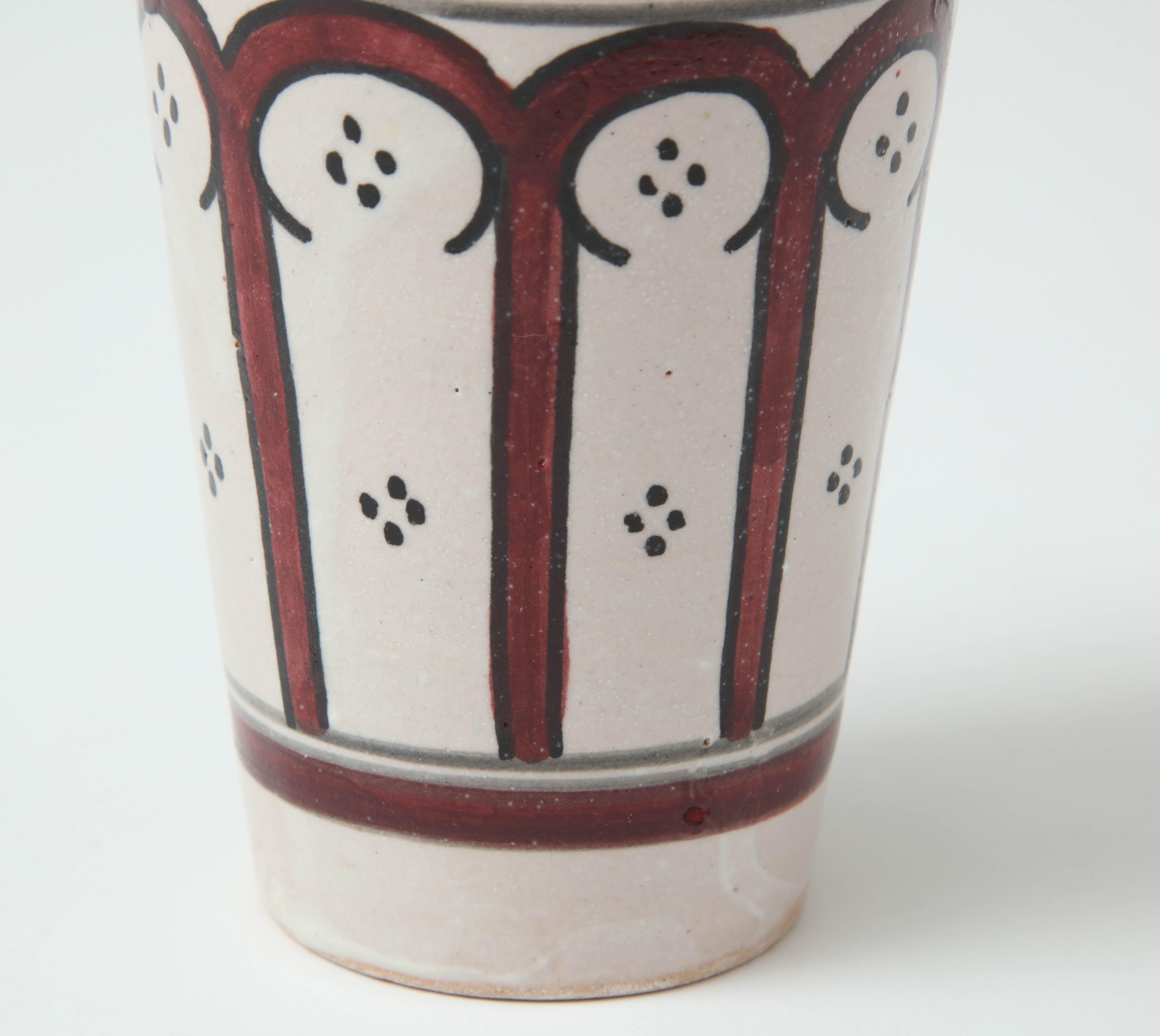 Moroccan Ceramic Vessel, Red and Cream Color, Handcrafted