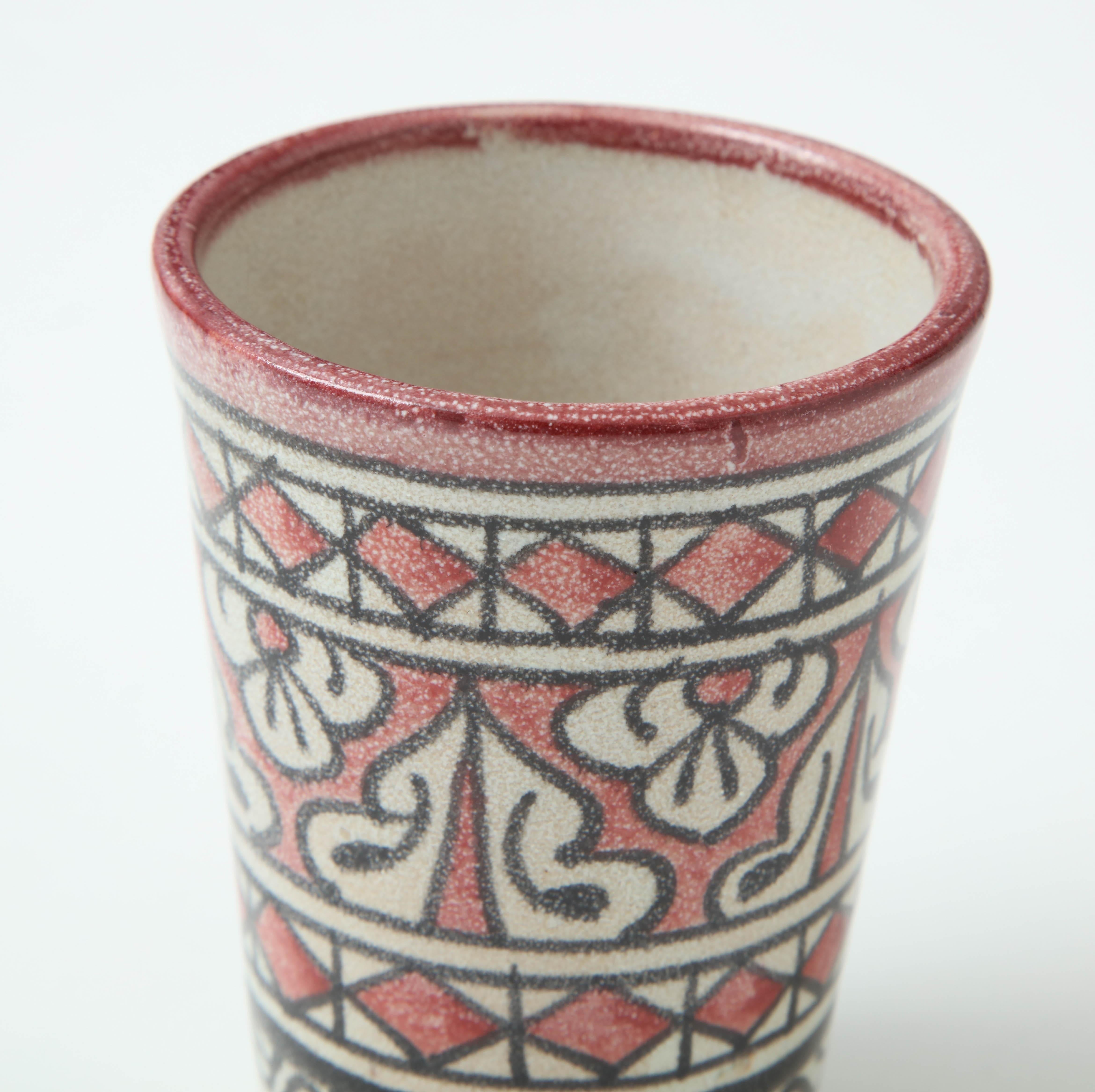 Moroccan Ceramic Vessel, Red, Black & Cream Color