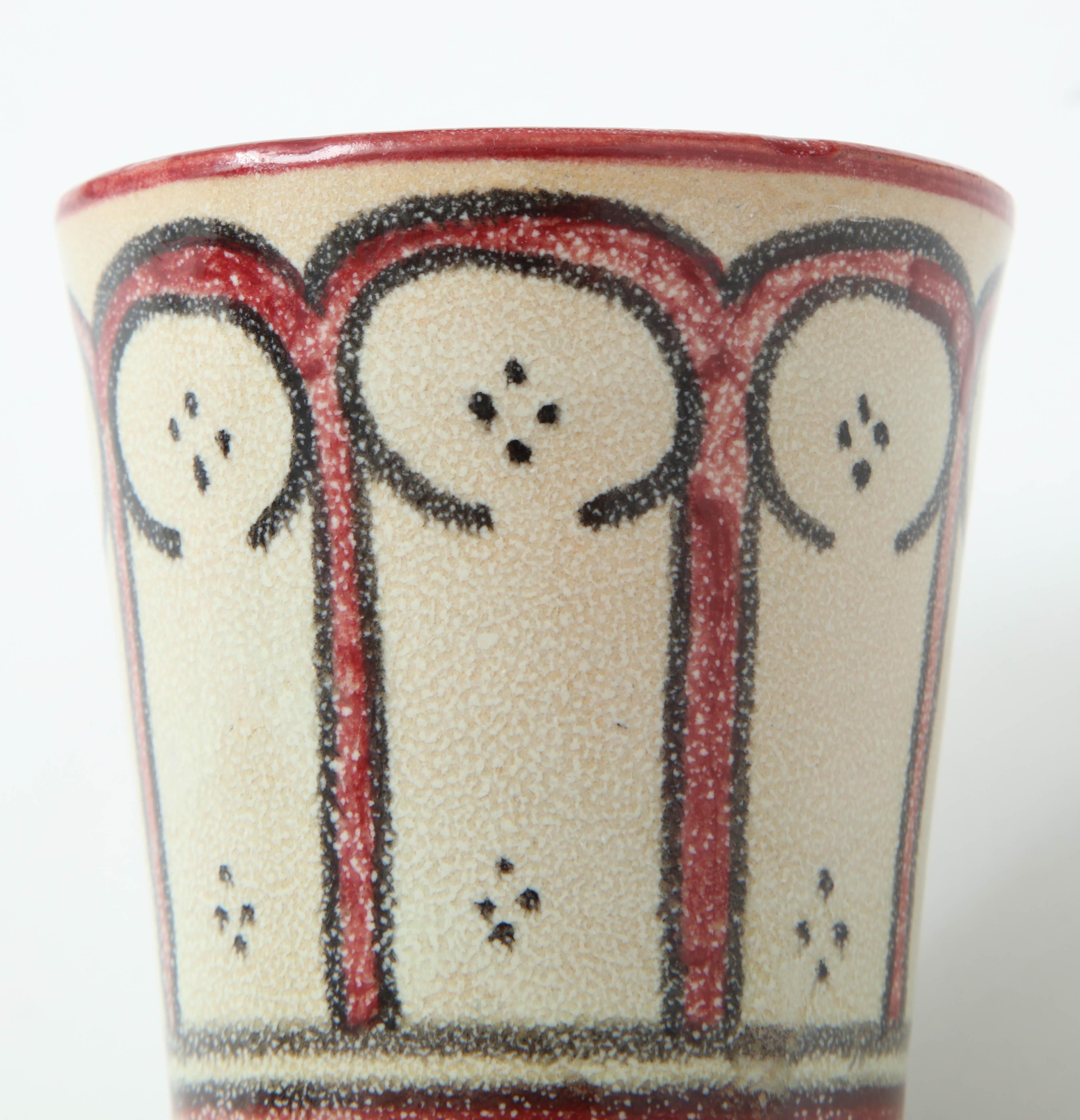Hand-Crafted Ceramic Vessel, Red, Black and Cream, Handcrafted, Morocco, Contemporary